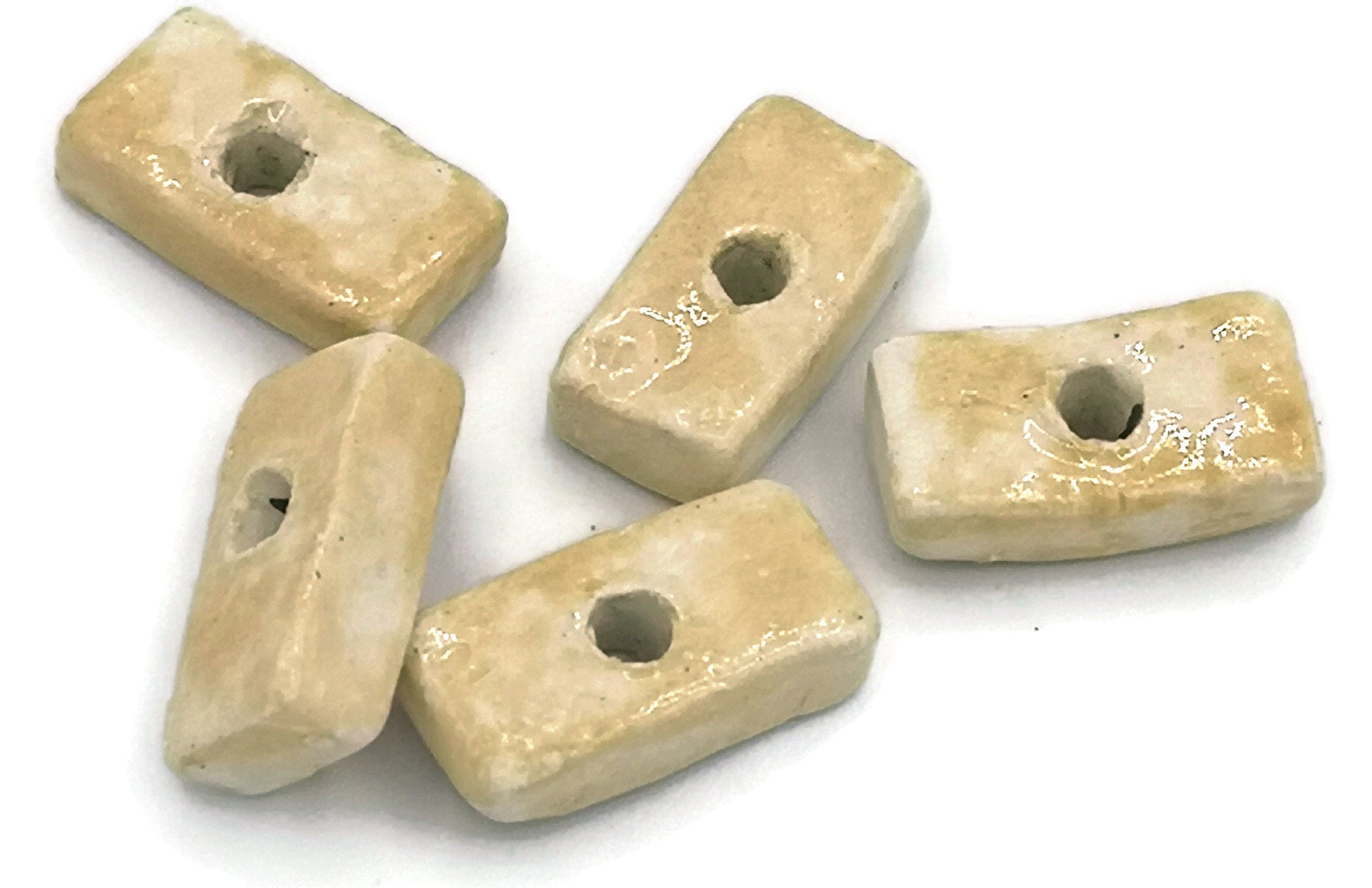 FLAT SQUARE BEADS, Ceramic Beads, 2mm Hole Rectangle Macrame Beads For Jewelry Making, Set of 6 Spacer Beads - Ceramica Ana Rafael