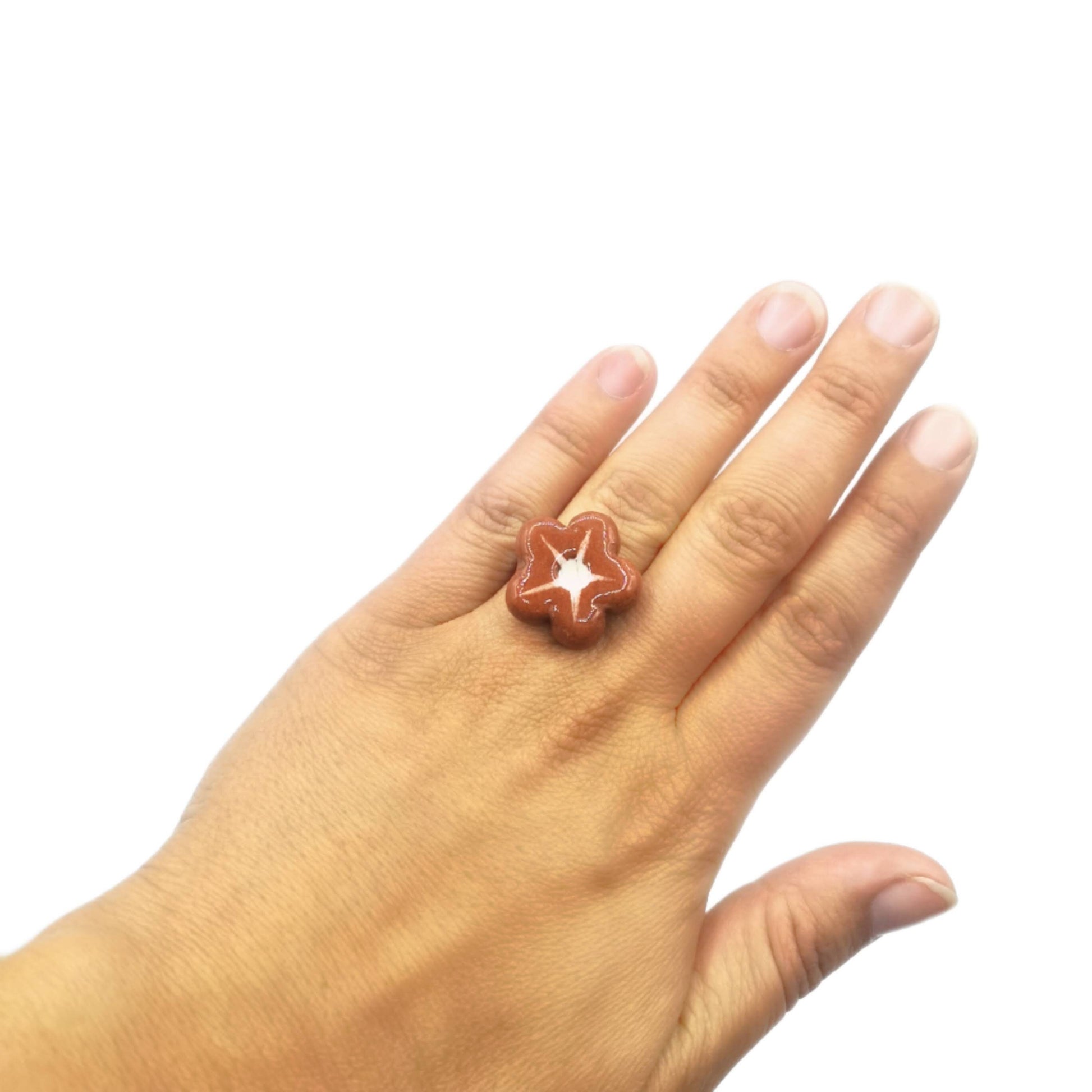 Handmade Large Statement Terracotta Flower Ring For Women, Unique Stainless Steel Adjustable Ring, Best Birthday Gifts For Her - Ceramica Ana Rafael