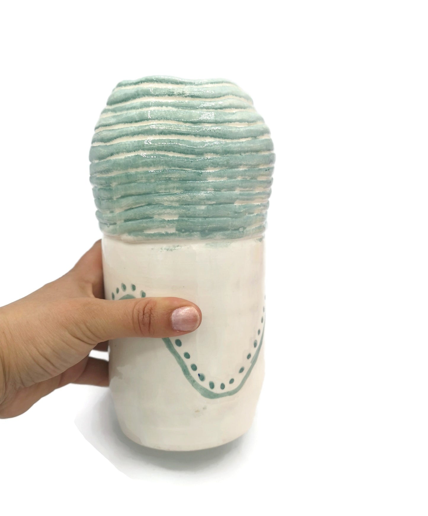 Handmade Ceramic Vase Hand Painted Sage Green Pottery For Home Decor, Portuguese Tall Vase With Texture To Put Fresh Flowers - Ceramica Ana Rafael