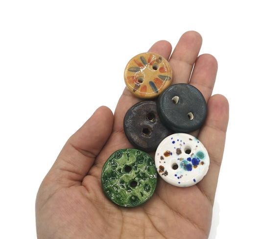 5Pc 30mm Handmade Ceramic Sewing Buttons For Crafts, Assorted Round Coat Buttons For Jewelry Making, Antique Look Sewing Supplies & Notions - Ceramica Ana Rafael