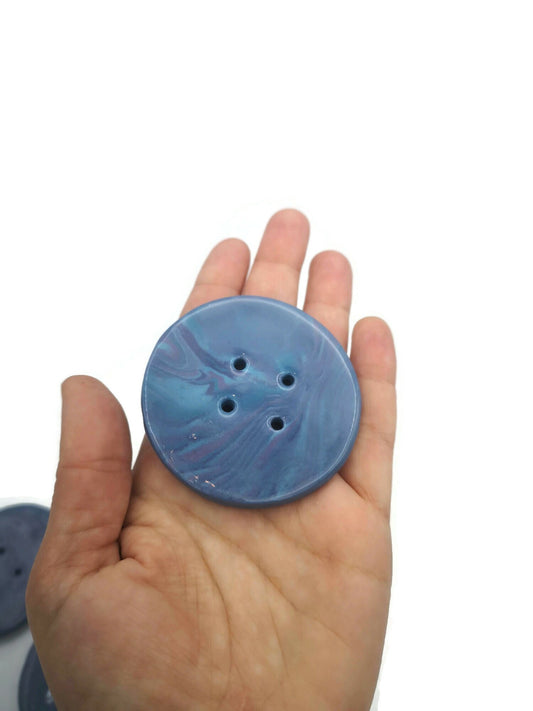 6Pc Extra Large Sewing Buttons 60mm, Mable Blue And Purple 4 Hole Handmade Ceramic Round Button, Artisan Novelty Coat Button Lot For Clothes - Ceramica Ana Rafael