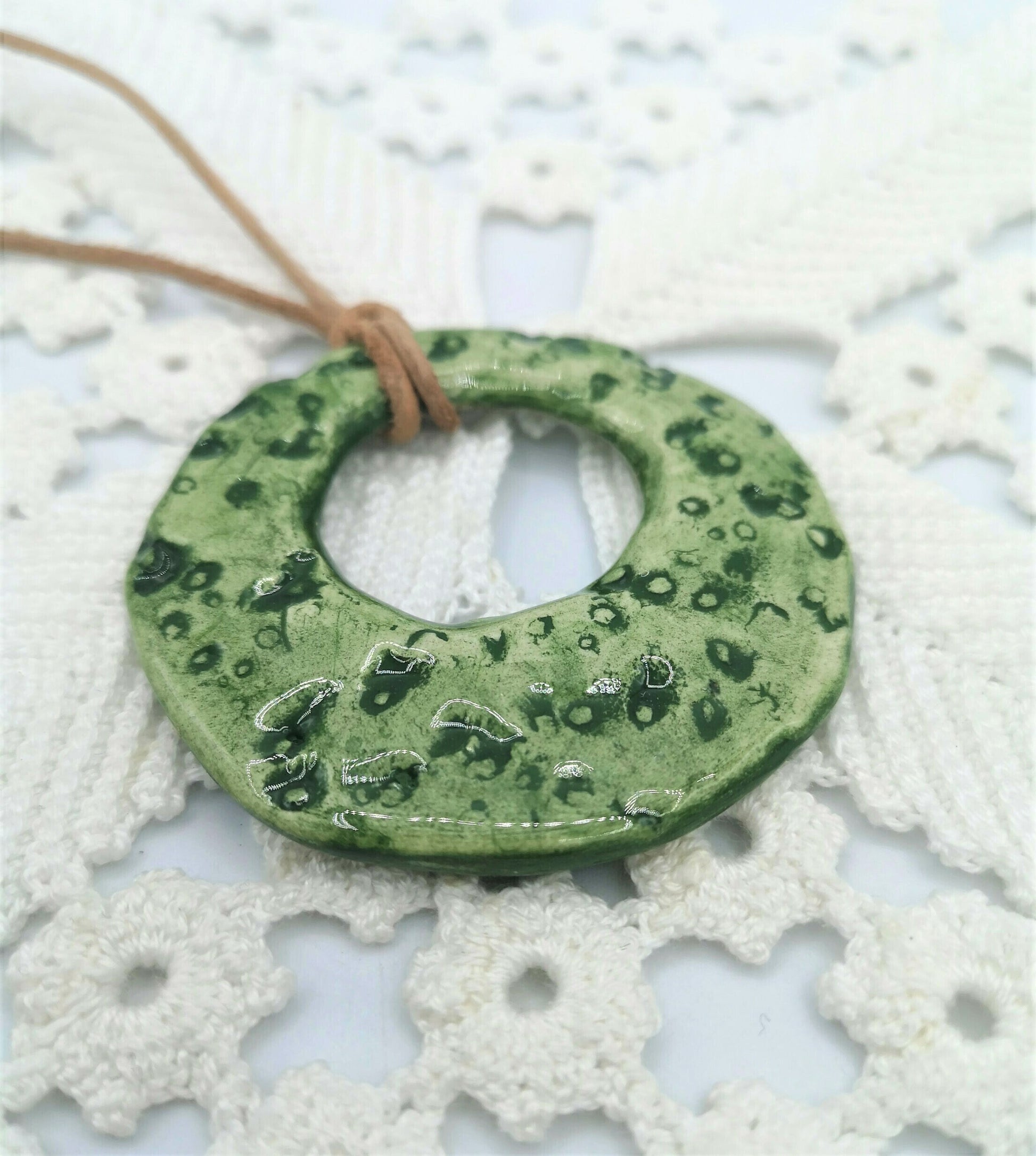 Large Circle Pendant For Necklace, Handmade Ceramic Jewelry Making Charms For Her, Eclectic Jewelry Unique Gift, Cute Moon Texture - Ceramica Ana Rafael