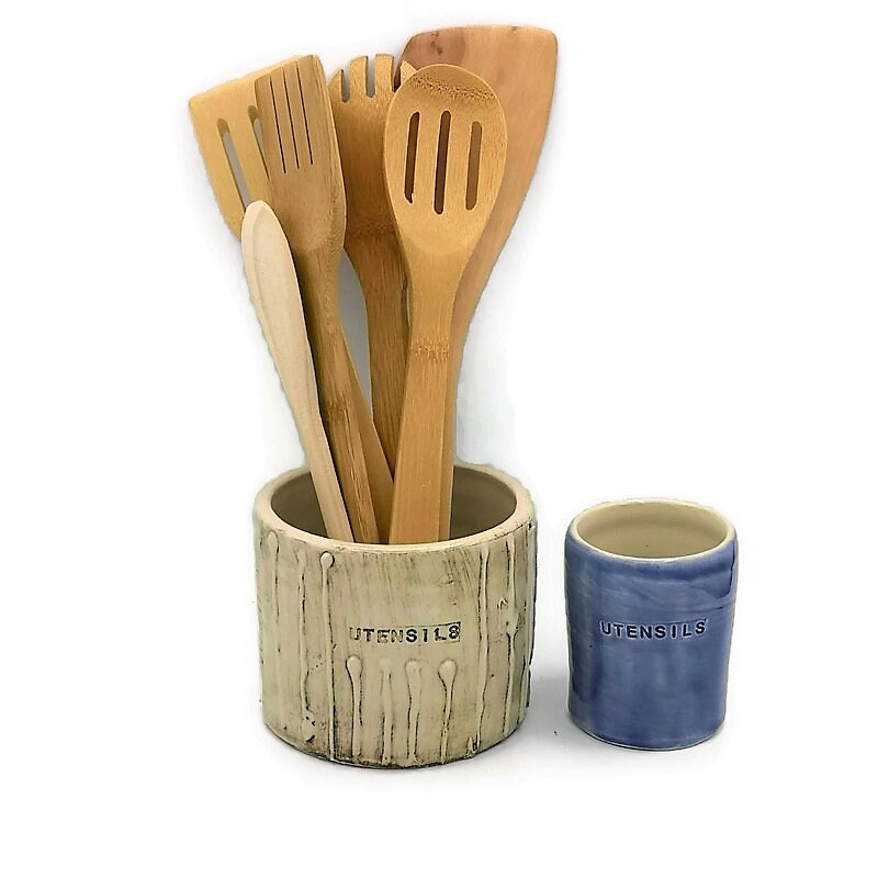 Handmade Ceramics Large Utensil Holder For Kitchen Wooden Utensils, Best Sellers Housewarming Gift First Home, Textured Ceramic Vase Crock - Ceramica Ana Rafael