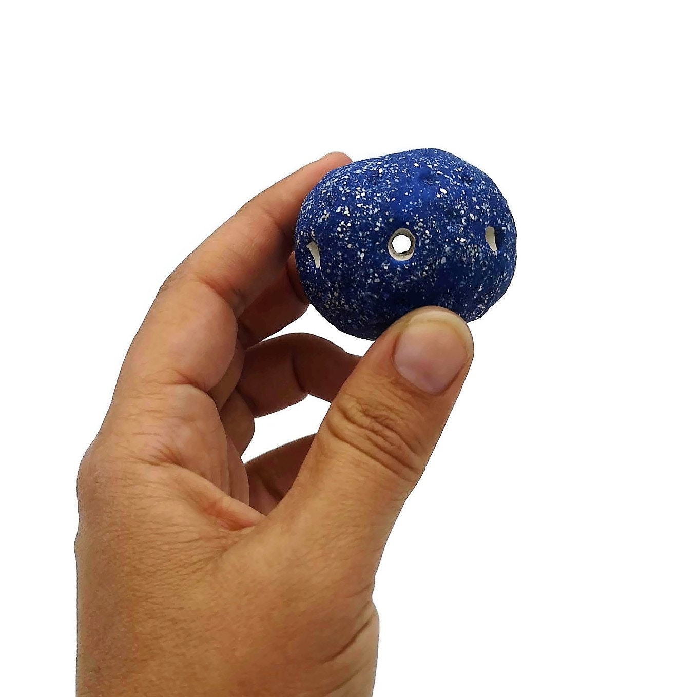 Extra Large Ceramic Beads, Giant Macrame Beads, Round Ball And Star Ornaments, Large Hole Beads Handmade, Sparkly Blue Focal Point Beads - Ceramica Ana Rafael