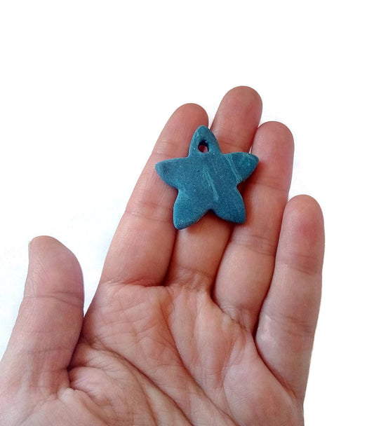 1Pc Large Matte Blue Star Necklace Pendant For Jewelry Making, Unique Jewelry Clay Charms, Handmade Ceramic Celestial Pendant - Ceramica Ana Rafael