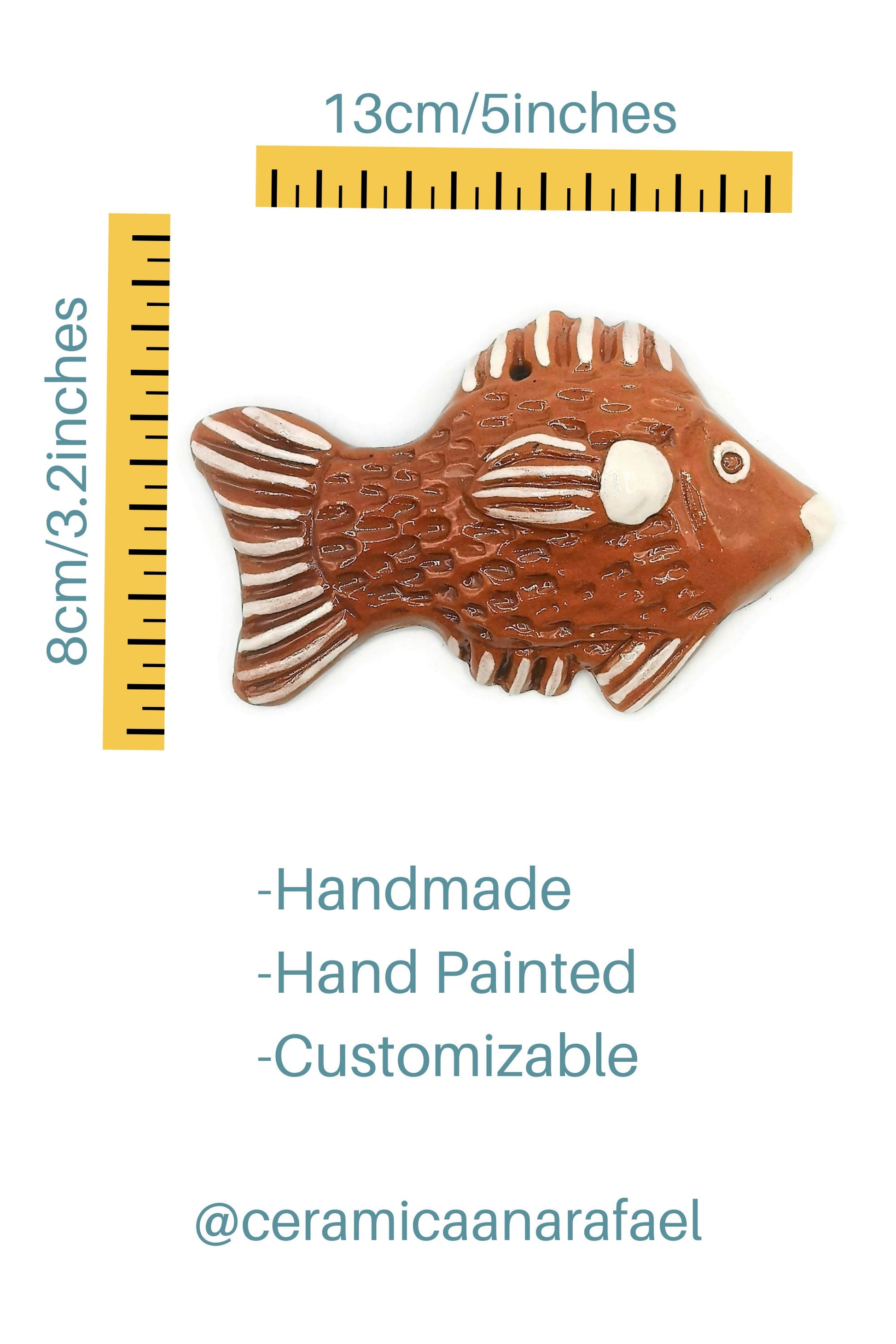 Handmade Ceramic Fish Wall Hanging, Hand Painted Terracotta Artisan Pottery Wall Decor Beach Themed, Unique Ocean Wall Art For Home Decor - Ceramica Ana Rafael