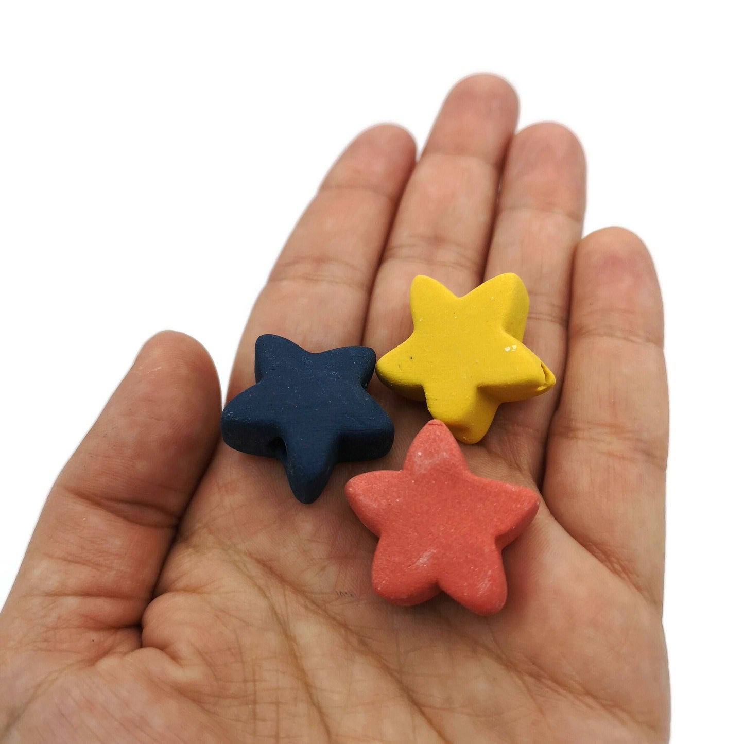 Handmade Ceramic Star Beads, Assorted Set Of 3 Ceramic Beads 2mm Hole, Large Colorful Jewelry Making Supplies - Ceramica Ana Rafael