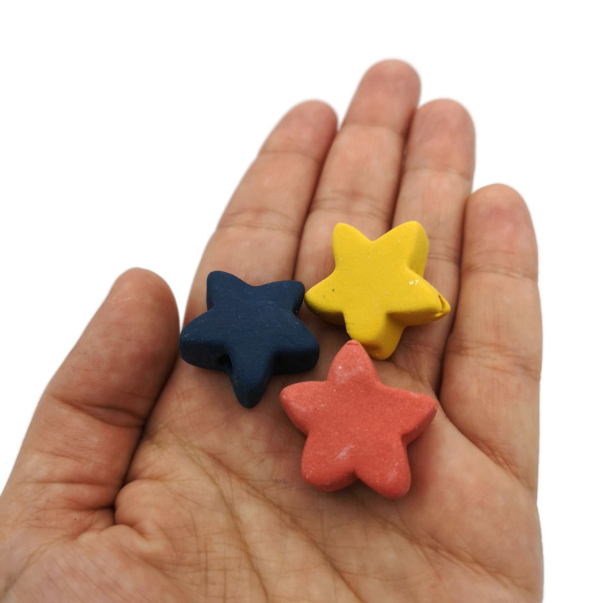 Handmade Ceramic Star Beads, Assorted Set Of 3 Ceramic Beads 2mm Hole, Large Colorful Jewelry Making Supplies - Ceramica Ana Rafael