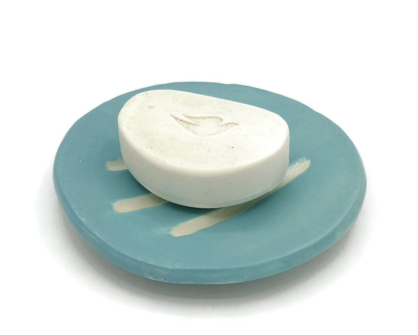 Handmade Ceramic Blue Round Soap Dish With Drain, Draining Soap Bar Holder, Clay Tray, Sustainable Bathroom Accessories - Ceramica Ana Rafael