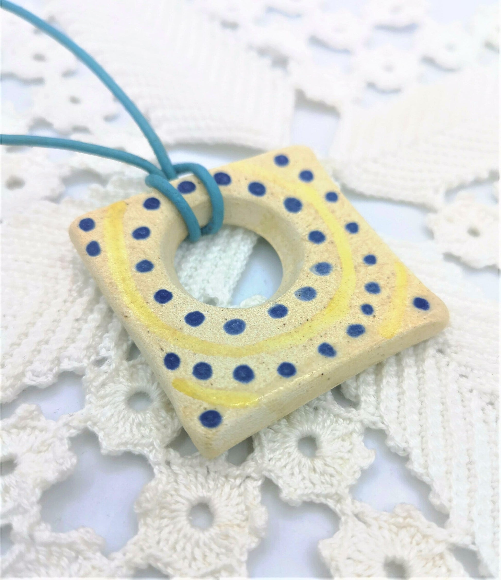 Extra Large Handmade Square Ceramic Penndant For Jewelry Making, Hand Painted Eclectic Clay Charms, Artisan Statement Necklace Components - Ceramica Ana Rafael