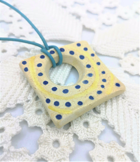 Extra Large Handmade Square Ceramic Penndant For Jewelry Making, Hand Painted Eclectic Clay Charms, Artisan Statement Necklace Components - Ceramica Ana Rafael