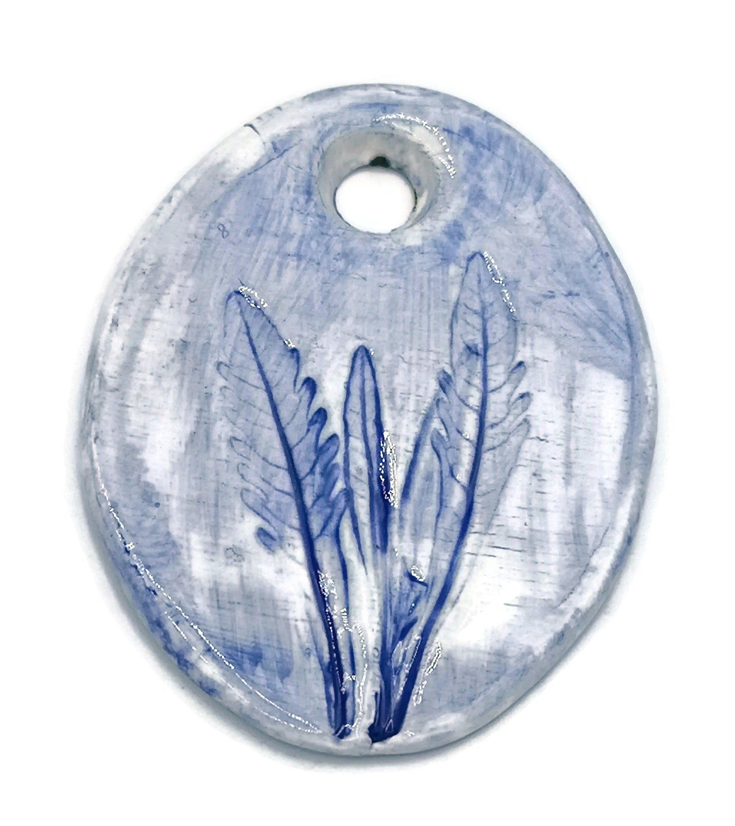 Large Pendant For Necklace, Lavender Leaves Ceramic Charms, Handmade Large Pendant For Jewelry Making - Ceramica Ana Rafael