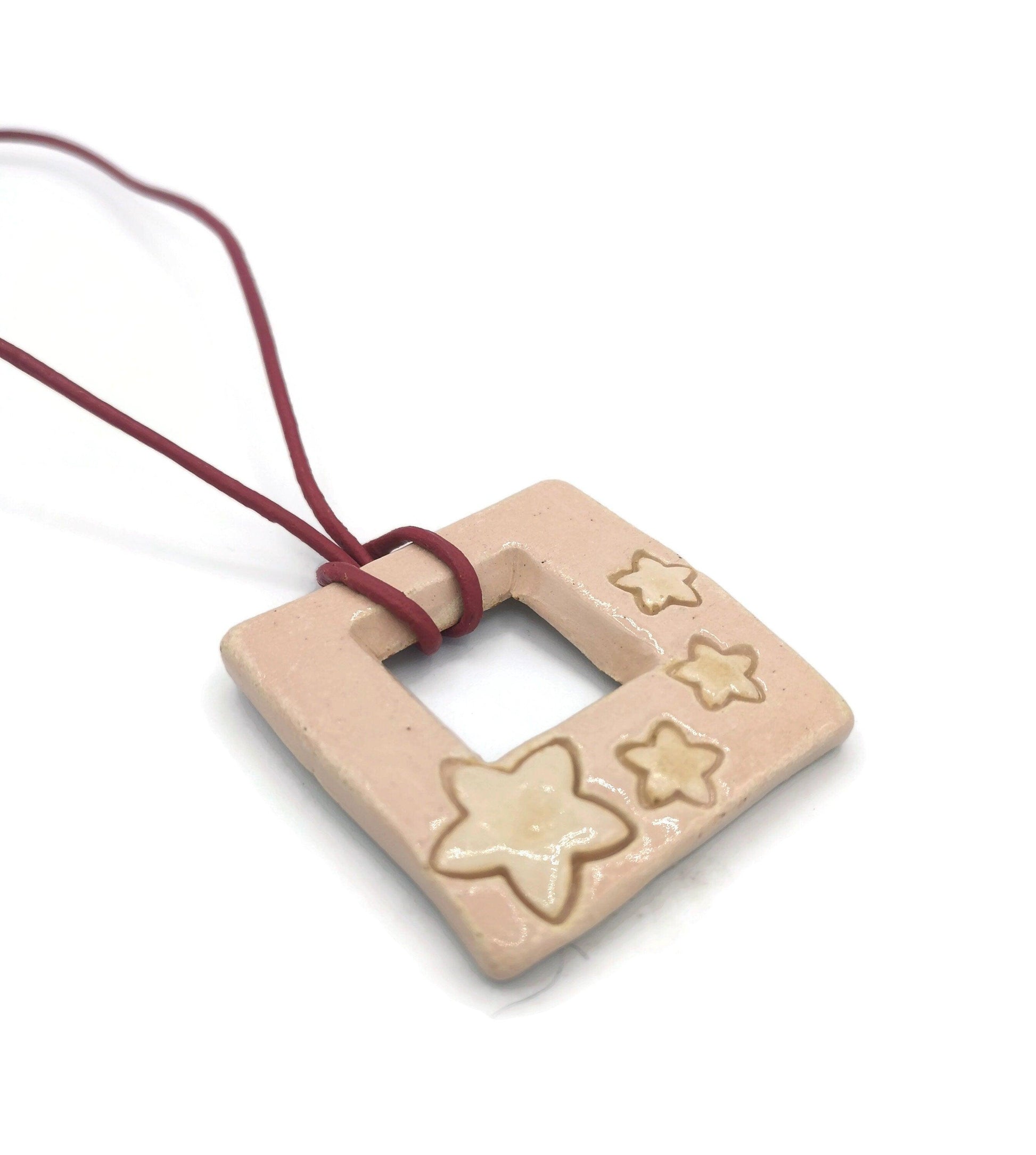 1Pc 50mm Extra Large Square Ceramic Necklace Pendant For Jewelry Making, Handmade Beige Clay Charms, Unique Statement Jewelry Components - Ceramica Ana Rafael