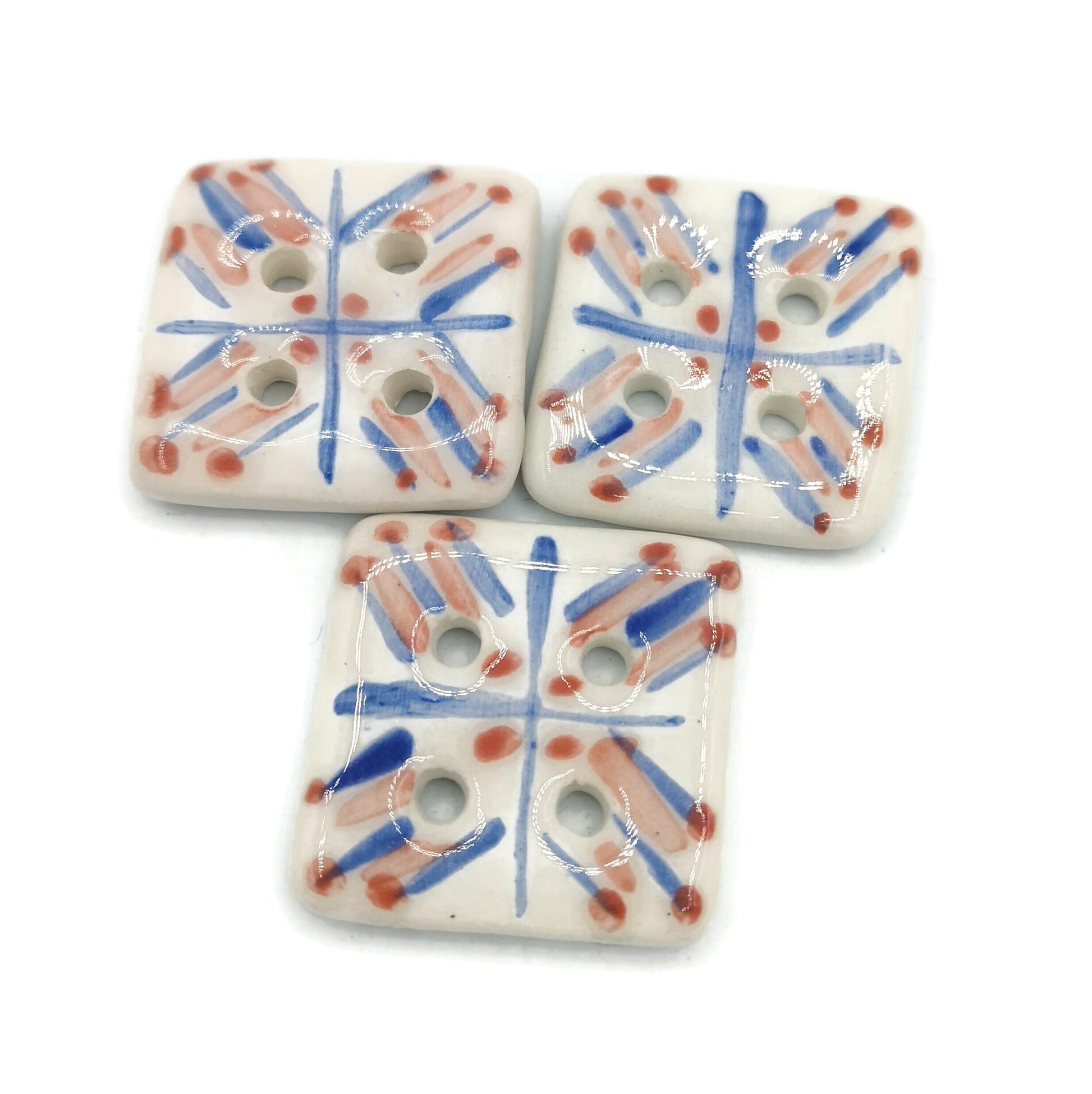 3Pcs 30mm Extra Large Buttons Square Shaped Fancy Clay Buttons, Handmade Ceramic Jacket Cute Buttons For Blouse, Hand Painted Coat Buttons - Ceramica Ana Rafael