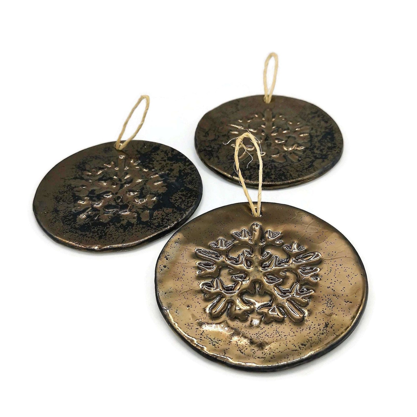1Pc Golden Handmade Ceramic Snowflake Ornament, Metal Look Christmas Tree Decoration, Gift Idea