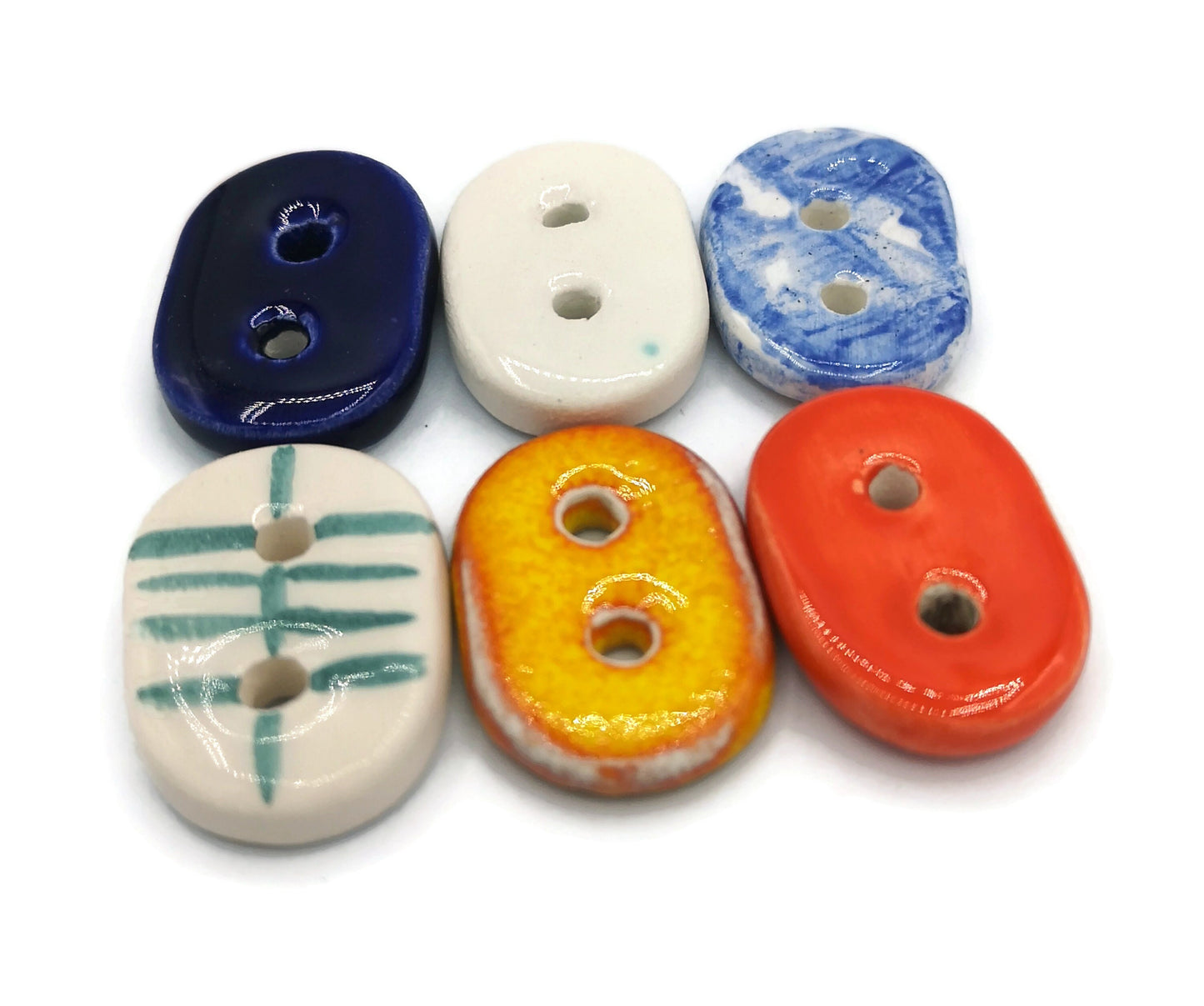 6 Pc 25mm Handmade Ceramic Oval Sewing Buttons, Coat Buttons For Crafts, Best Sellers Sewing Supplies And Notions, Unique Large Buttons - Ceramica Ana Rafael