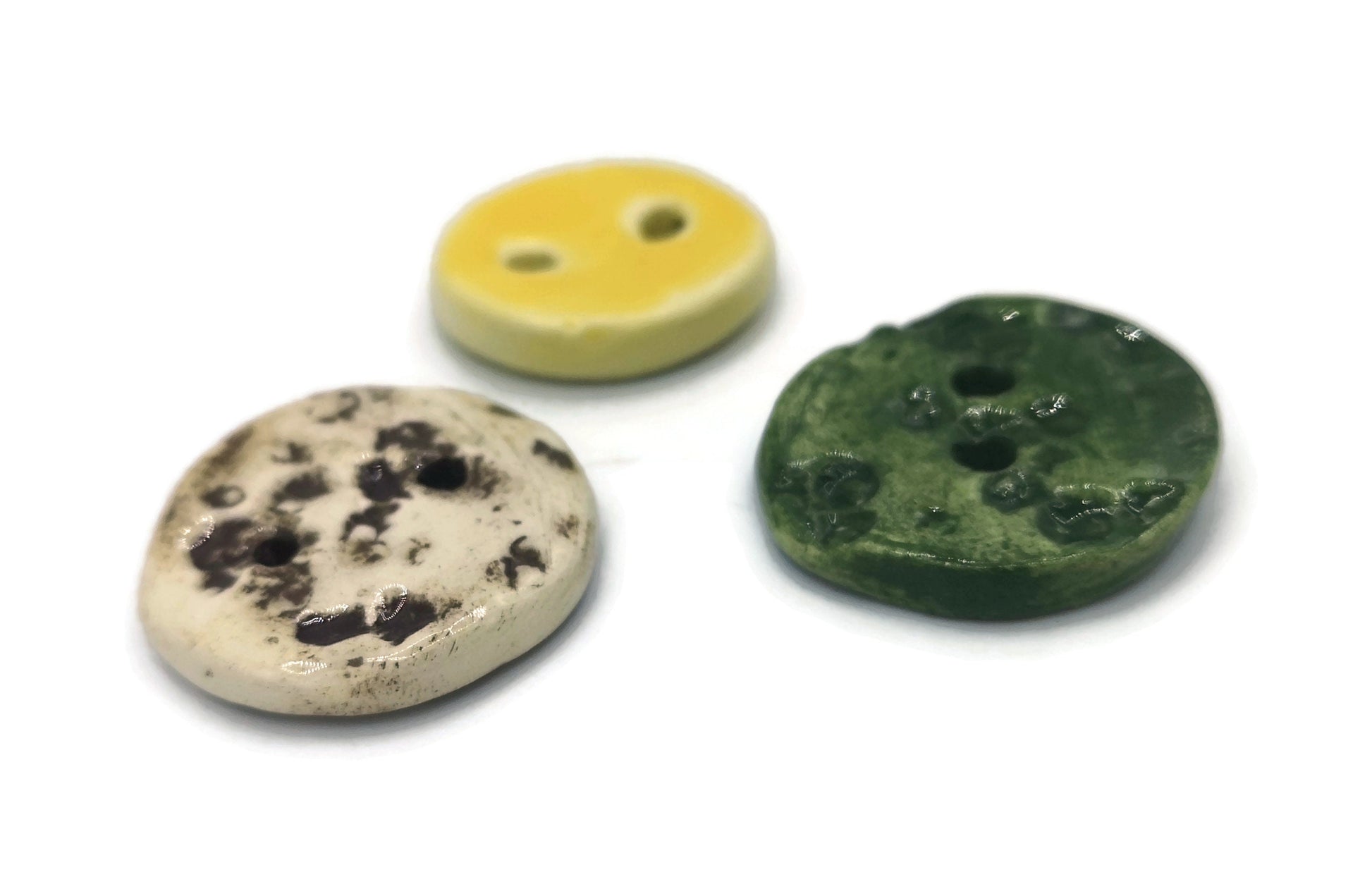 Set Of 3 Sewing Buttons Strange And Unusual, Antique Look Sewing Supplies And Notions, Handmade Ceramics, Elegant Buttons - Ceramica Ana Rafael