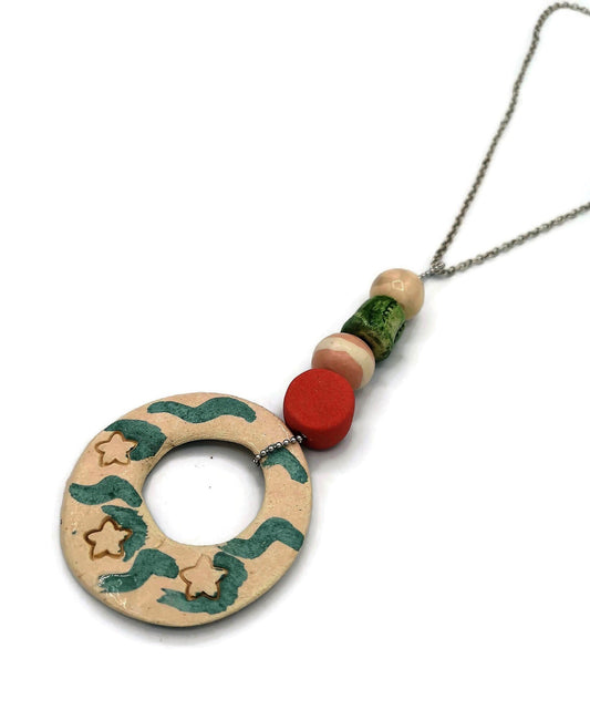 Trendy Statement Pendant Necklace For Women, Aesthetic Long Boho Aesthetic Necklace Best Gift For Her, Maximalist Handmade Ceramic Jewelry - Ceramica Ana Rafael