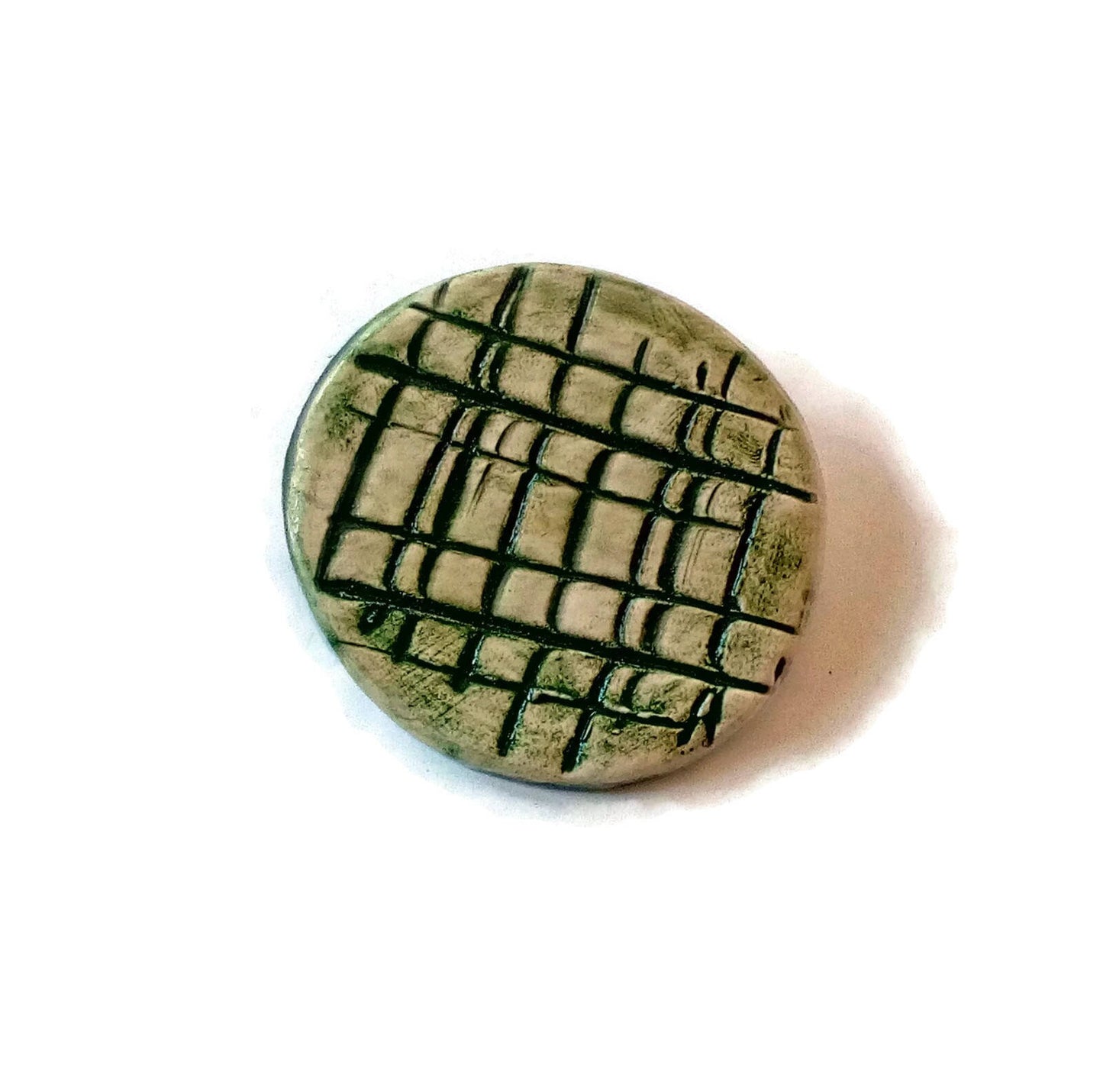 Handmade Ceramic Green Textured Brooch For Women, Round Shaped Clothing Brooch For Her, Lapel Pin Gift For Him, 9th Anniversary Gift Idea - Ceramica Ana Rafael