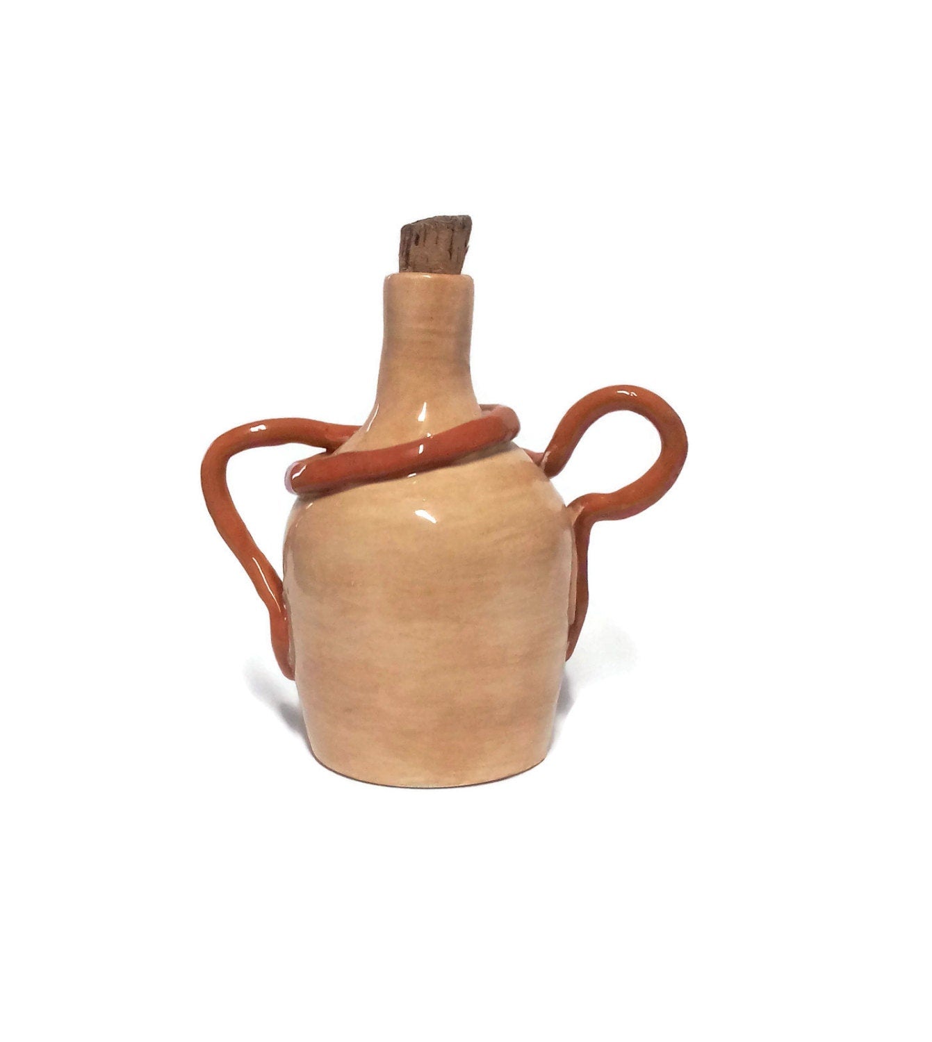 Handmade Ceramic Bottle With Cork Stopper, First Home Gift, Pottery Vase With Hand Built Sculptural Handles, Mom Birthday Gift From Daughter - Ceramica Ana Rafael