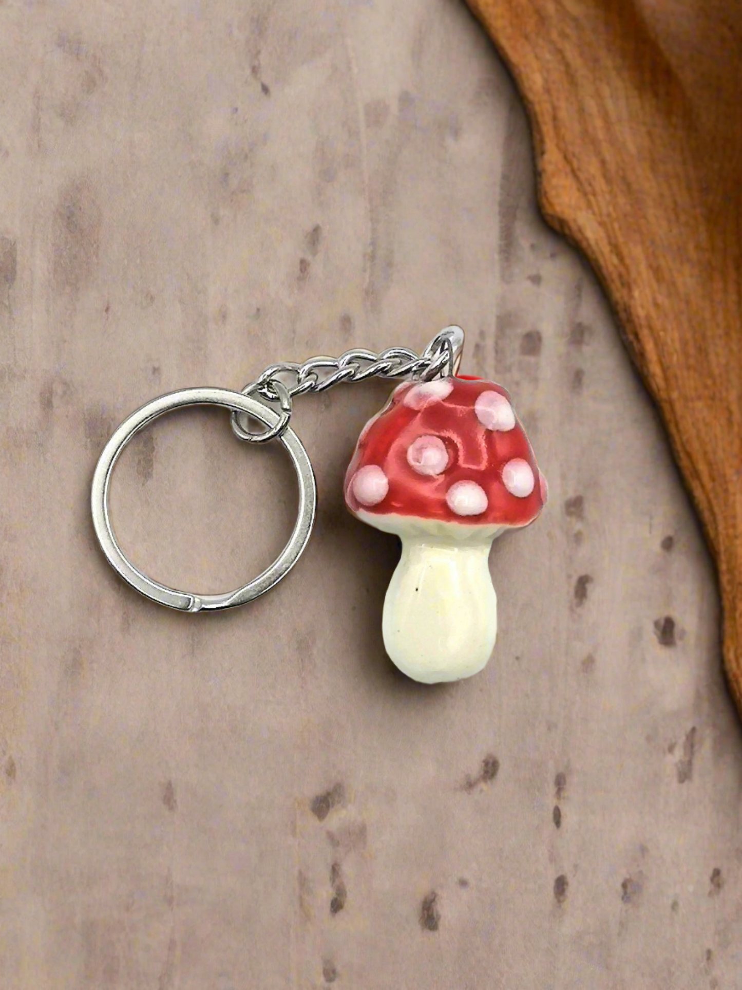 Handmade Ceramic Red Mushroom Keychain for Women – Unique Cottagecore Charm Gift – Artisan Mushroom Key Chain – Perfect Accessory and Gift for Her