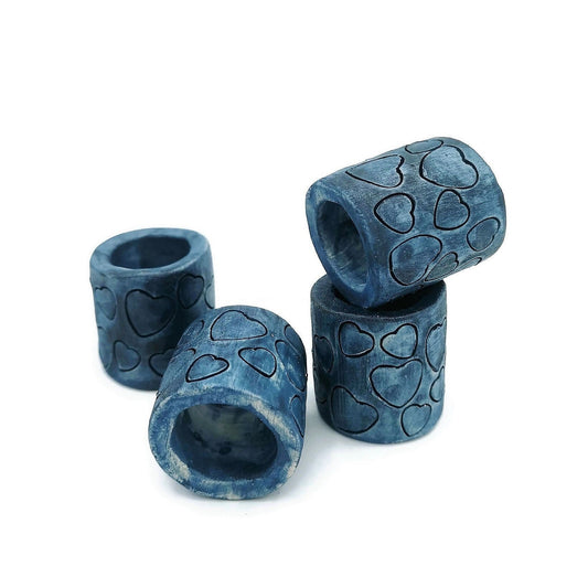 4Pc Large Hole Beads 35 mm (1.4 inches) Long. Ceramic Tube Beads For Macrame, Chunky Beads Heart Pattern For Plant Hanger and Home Decor - Ceramica Ana Rafael