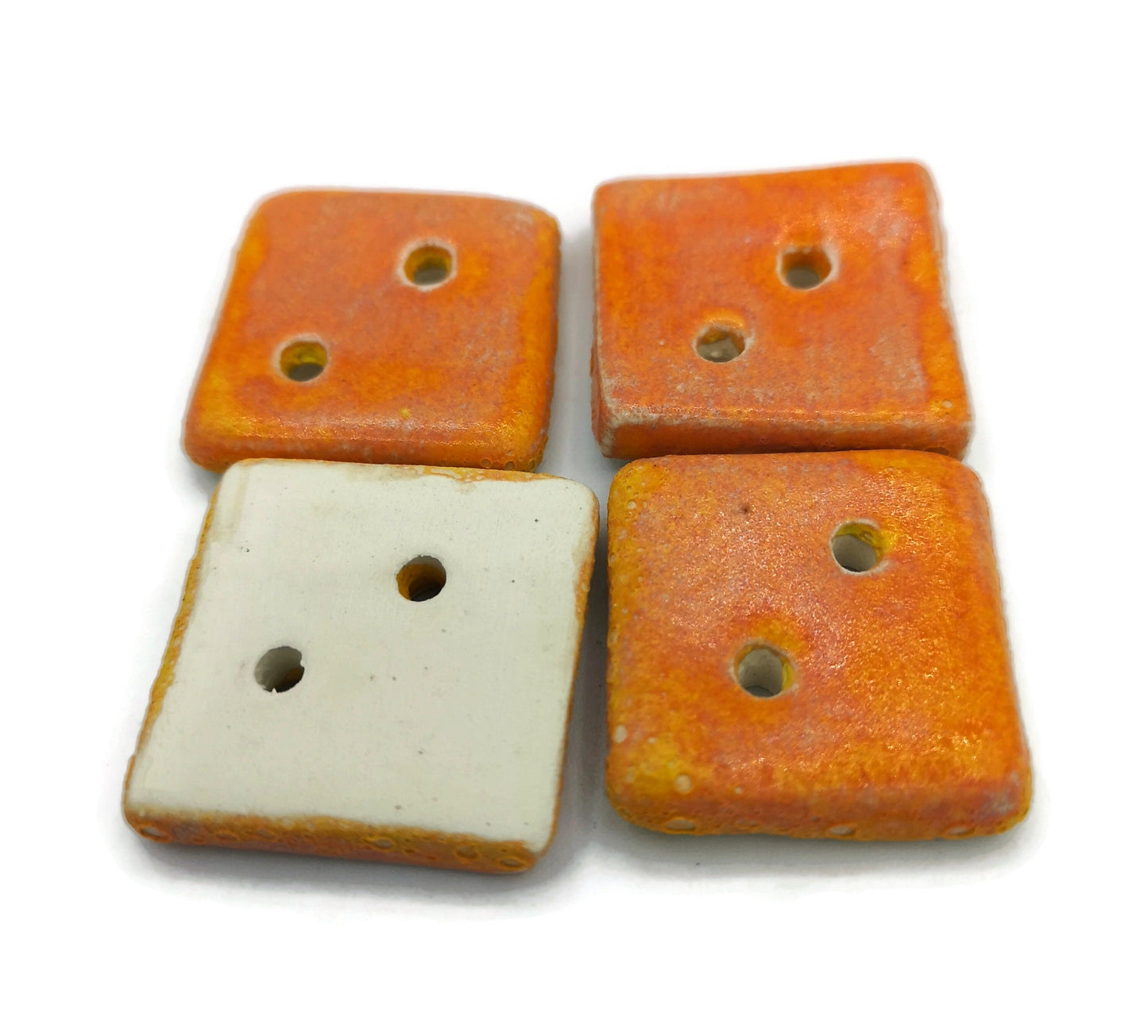 4Pc 30mm Extra Large Buttons, Orange Buttons Square, Handmade Ceramic Craft Sewing Buttons, Fancy Clay Coat Buttons 2 Holes Flatback - Ceramica Ana Rafael