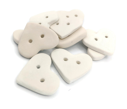 10Pc Large Heart Sewing Buttons Blank, Unpainted Ceramic Bisque Ready To Paint, Best Sellers Do It Yourself - Ceramica Ana Rafael