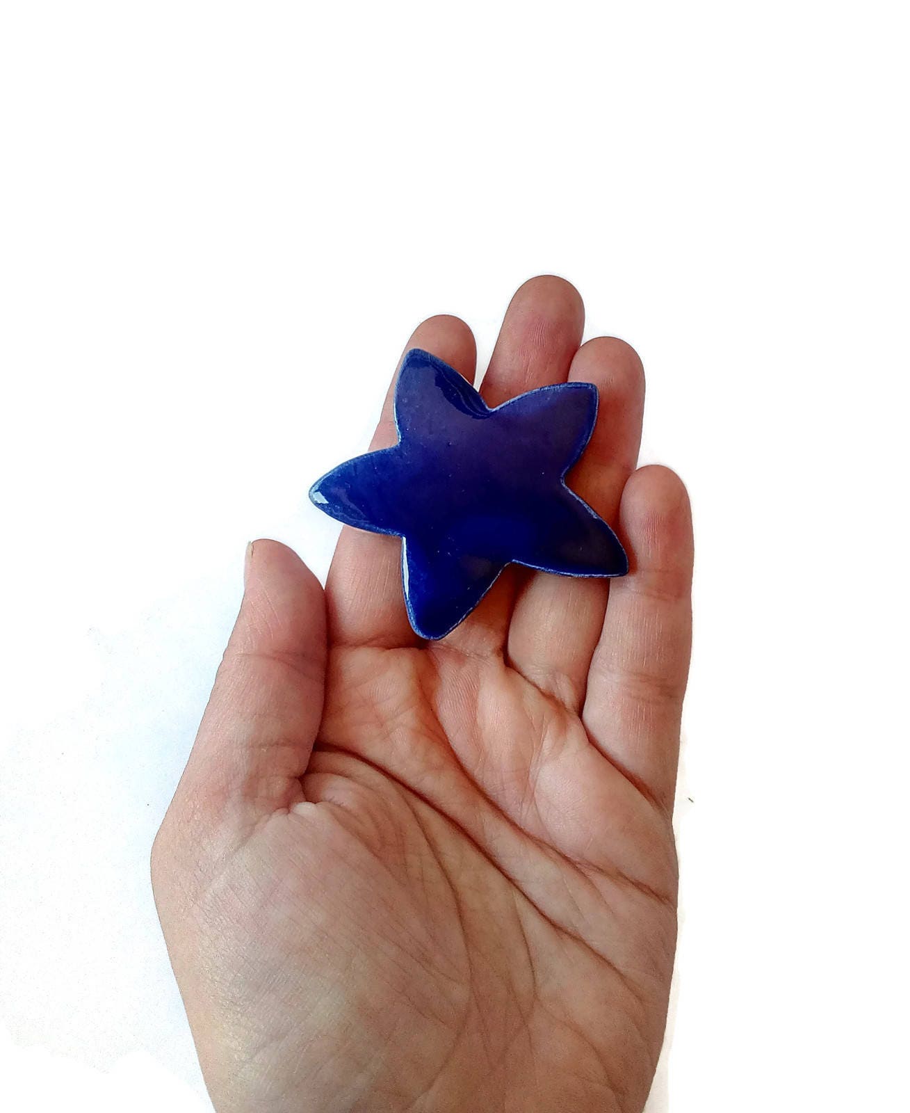 Unique Handmade Ceramic Glssy Dark Blue Star Brooch For Women, Clay Broach Pin For Her, Small Celestial Scarf Brooch Gift For Wife - Ceramica Ana Rafael