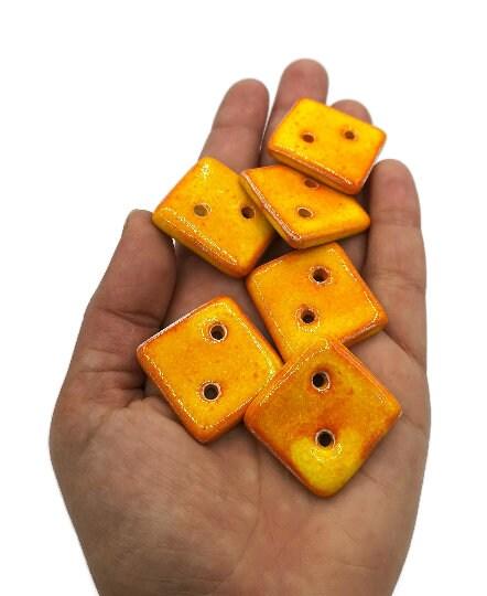 1Pc 30mm Orange Square Ceramic Buttons, Cute Pottery Coat Buttons, Best Sellers Sewing Supplies And Notions, Handmade Button Antique Look - Ceramica Ana Rafael