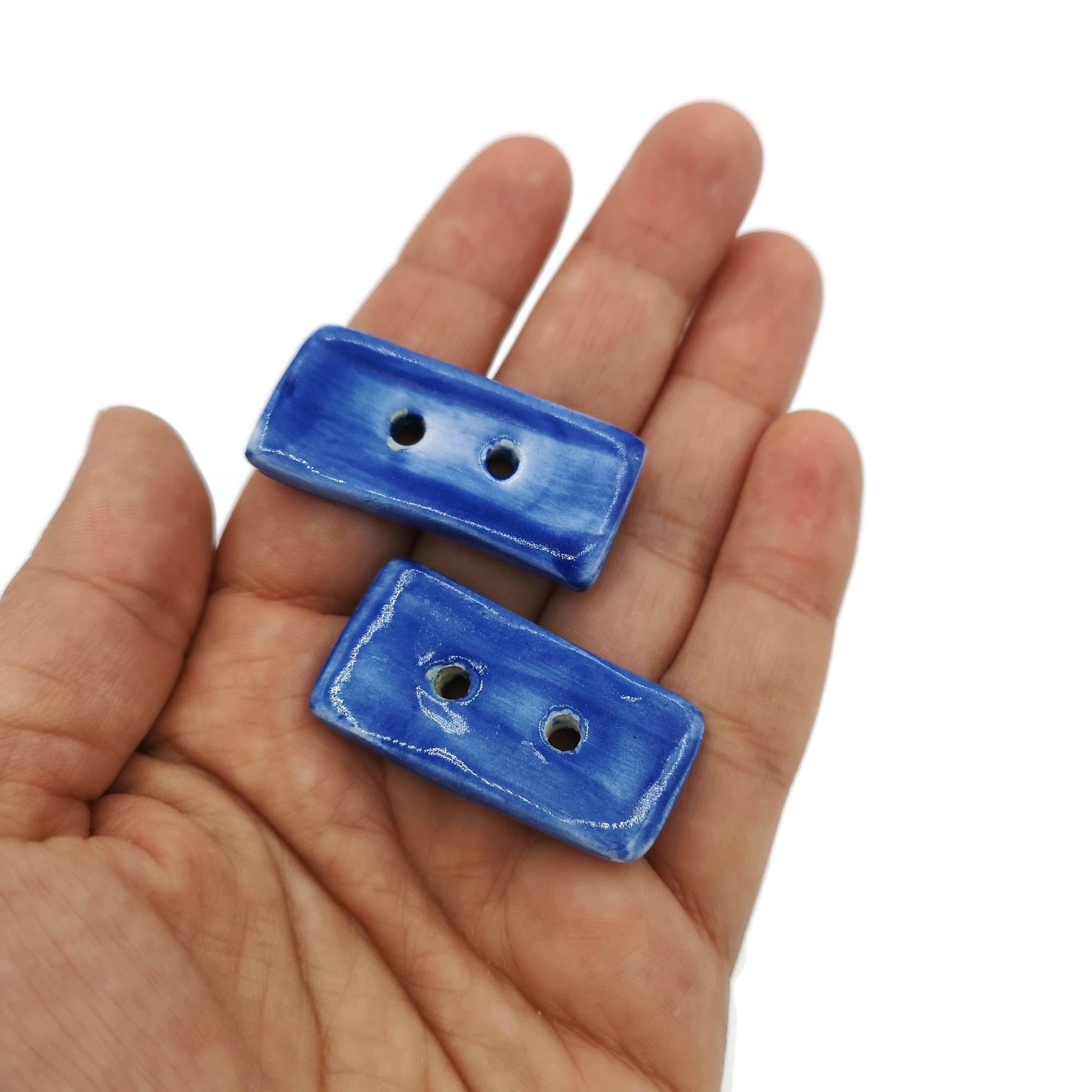 2Pc 40mm Blue Rectangular Handmade Ceramic Sewing Buttons For Crafts, Novelty Extra Large Buttons, Unique Sewing Supplies And Notions - Ceramica Ana Rafael