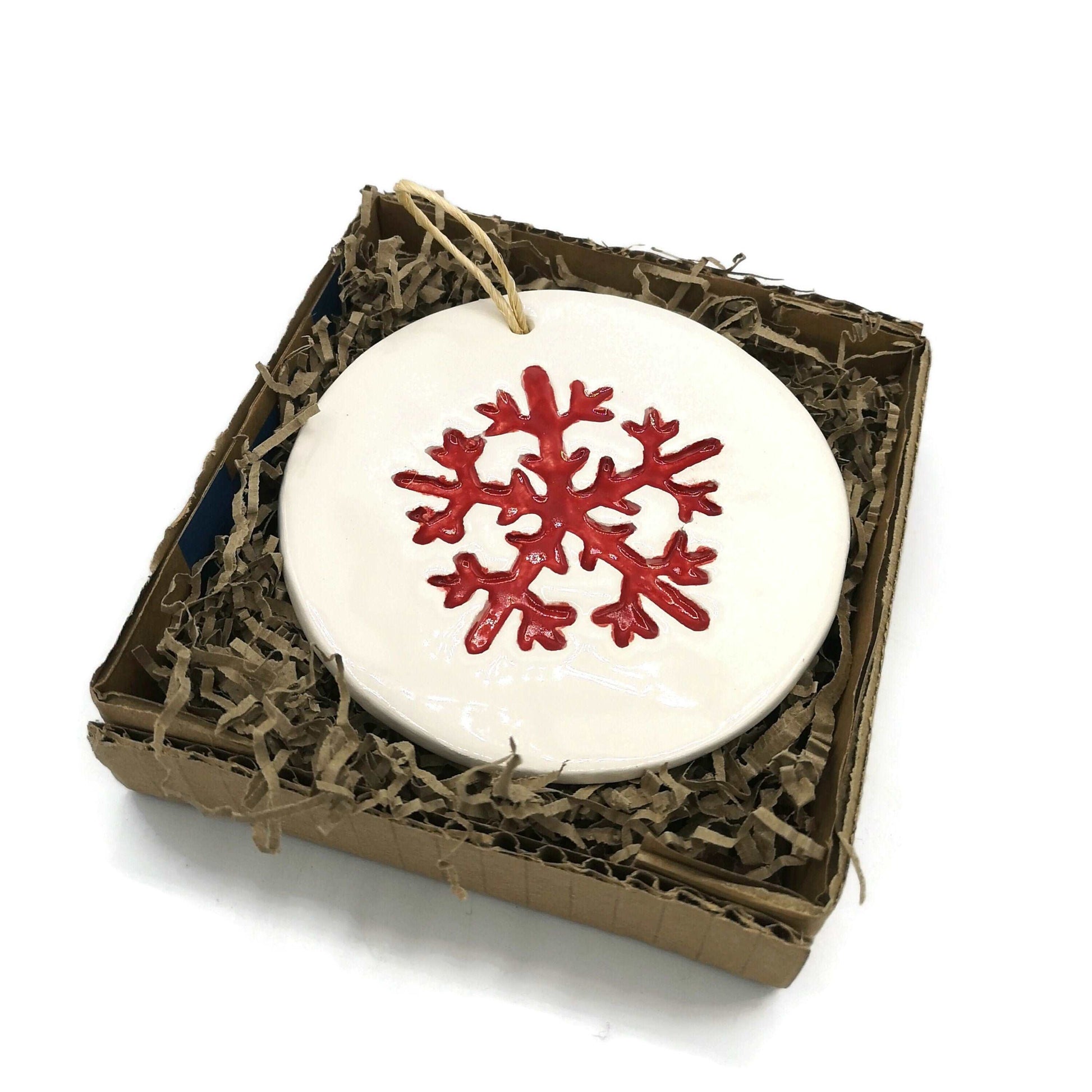 1Pc Red Snowflake Ornament, Handmade Ceramic Wall Hanging Nordic Winter Decor, Chrismas Tree Ornament