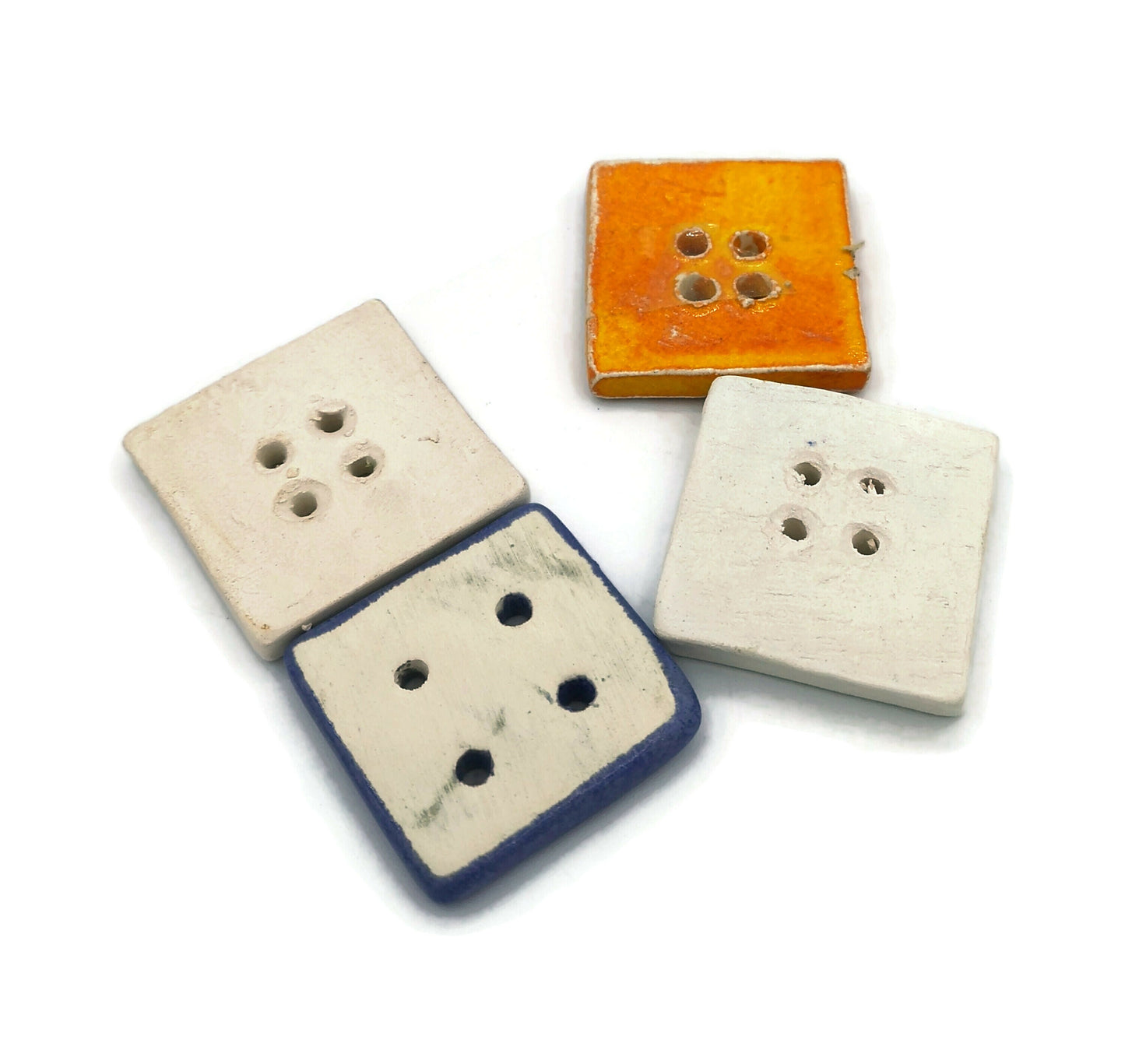 Large Square Buttons, Handmade Ceramic Buttons Set Of 4 Novelty Sewing Buttons - Ceramica Ana Rafael