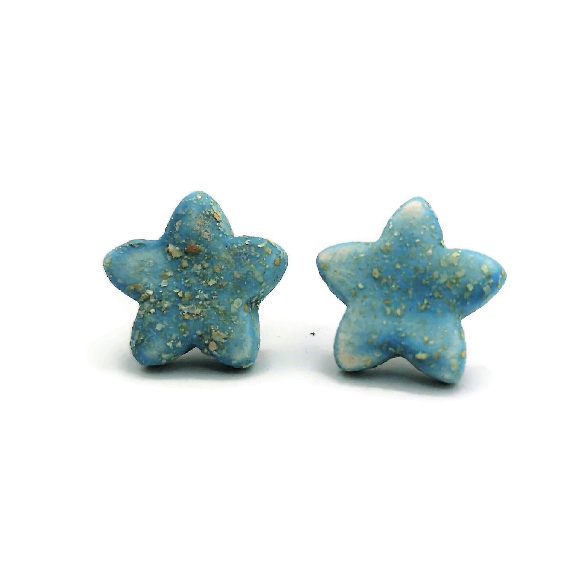 DAINTY STAR EARRINGS, Turquoise Studs, Geometric Star Earrings, Minimalist Clay Stud Earrings Small, Handmade Ceramic Stocking Stuffers - Ceramica Ana Rafael