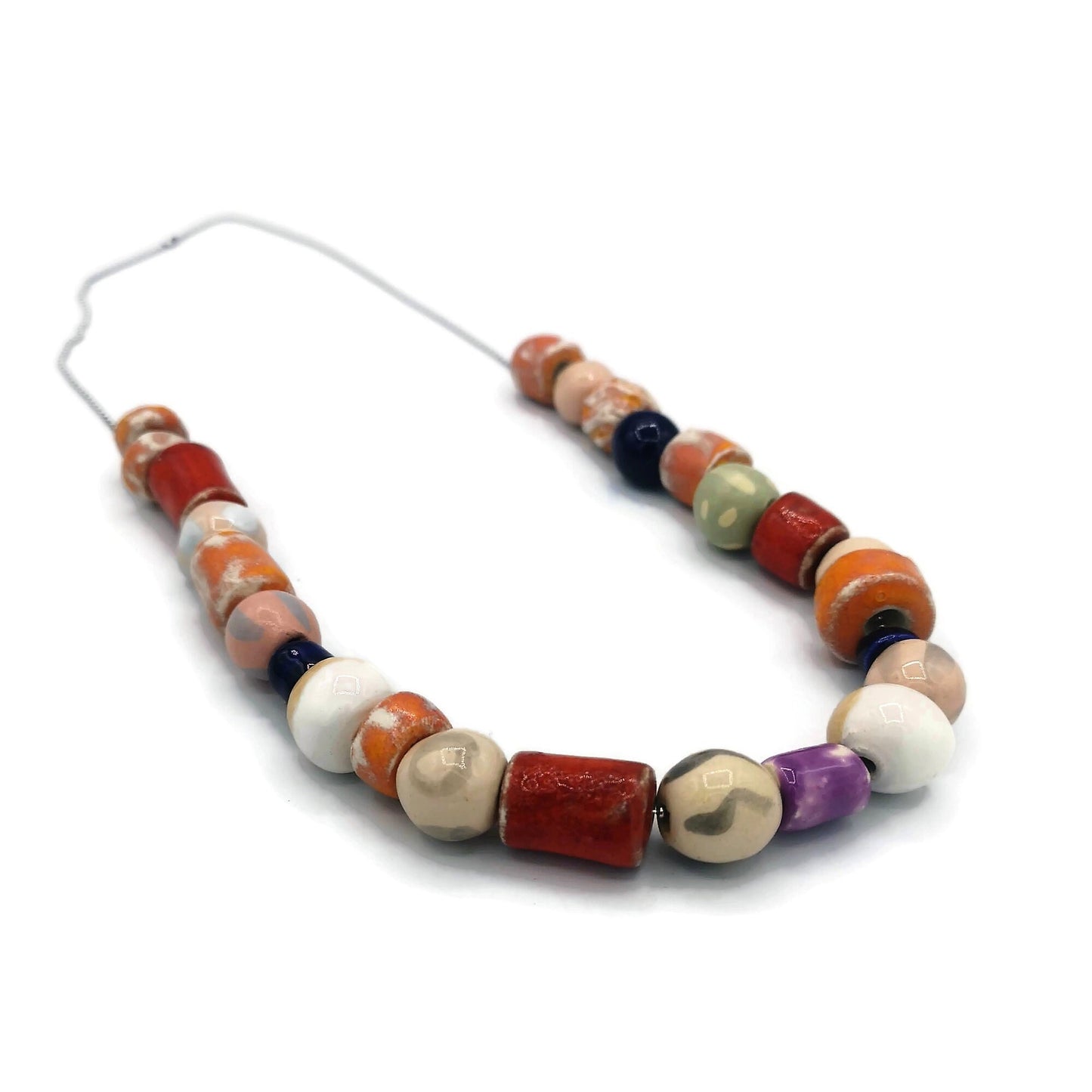 Handmade Ceramic Aesthetic Beaded Necklace For Women, Chunky Colorful Clay Statement Jewelry Best Gift For Her, 9th Aniversary Gift For Wife - Ceramica Ana Rafael