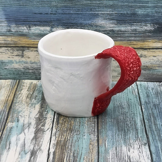 360ml/12oz Rustic Handmade Ceramic Mug Hand Painted Red And White, Large Pottery Coffee Mug, Best Gifts For Him, Coffee Lovers Gift For Her - Ceramica Ana Rafael