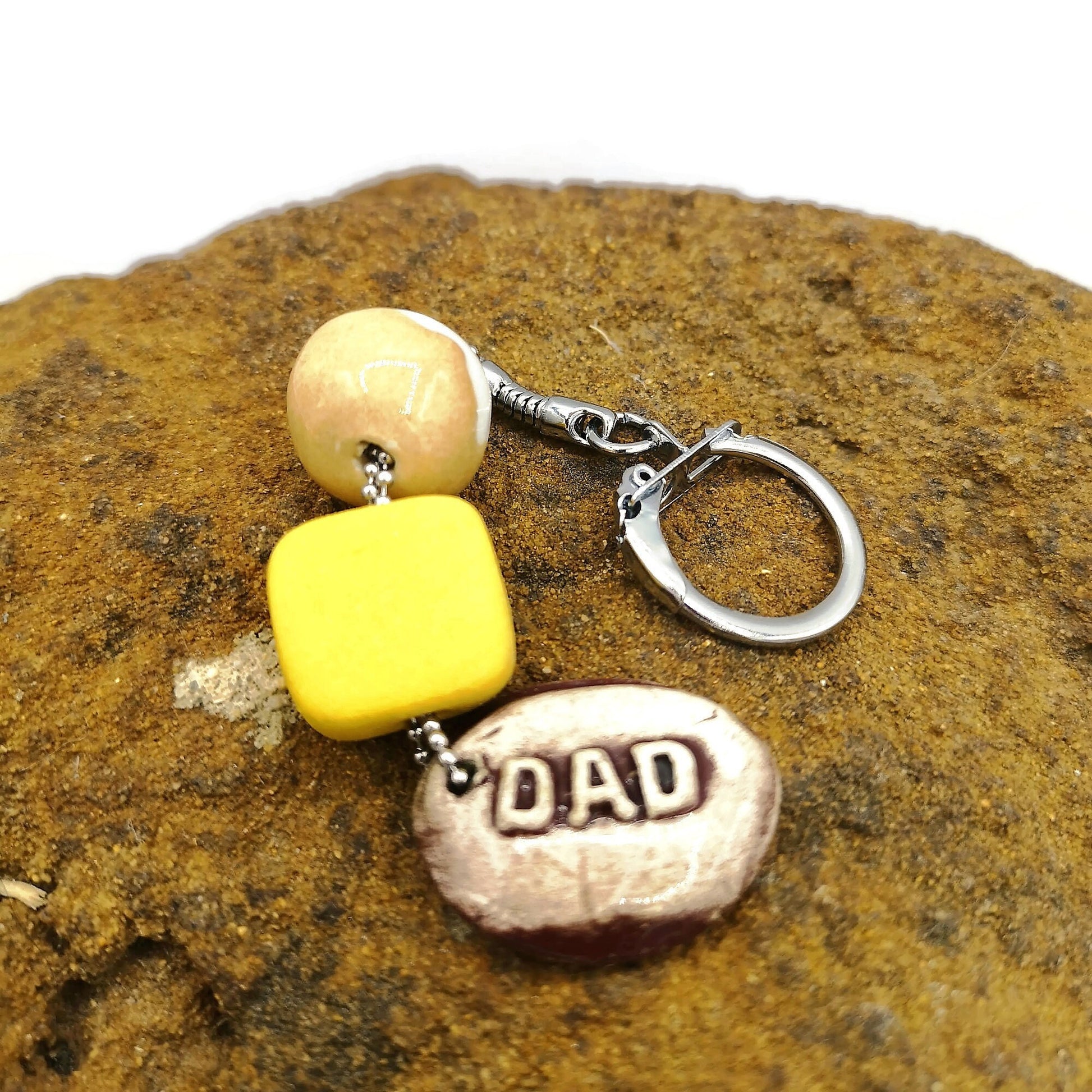 Beaded Keychain, Dad Birthday Gift, Cool Keychain For Men Customizable, Ceramic Clay Charm Keyring Accessories Gift For Daddy - Ceramica Ana Rafael