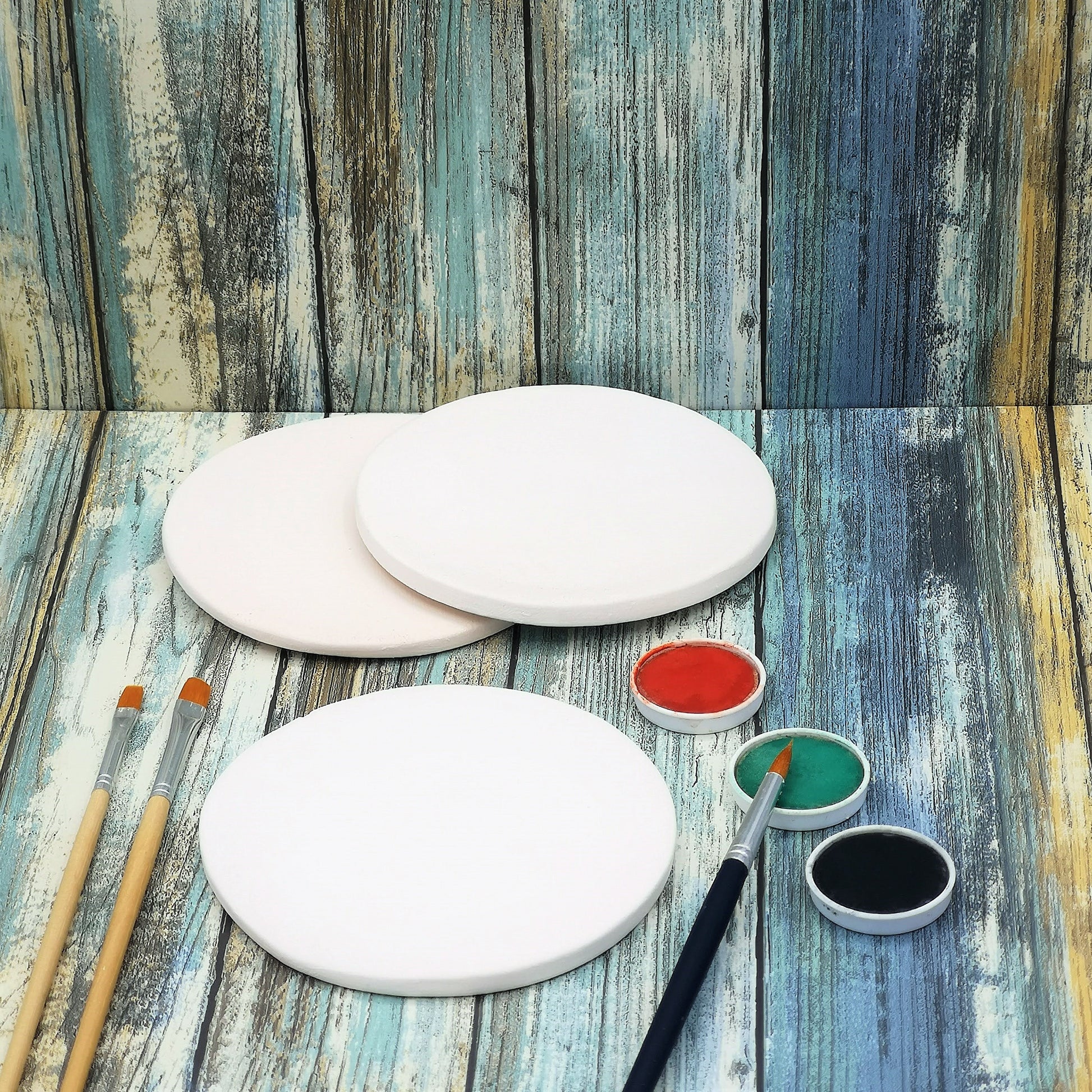 Round Ceramic Coasters Ready To Paint, 3Pc Handmade Blank Car Coasters, Unpainted Ceramics u Paint, Diy Bisque Pottery Coasters To Paint - Ceramica Ana Rafael