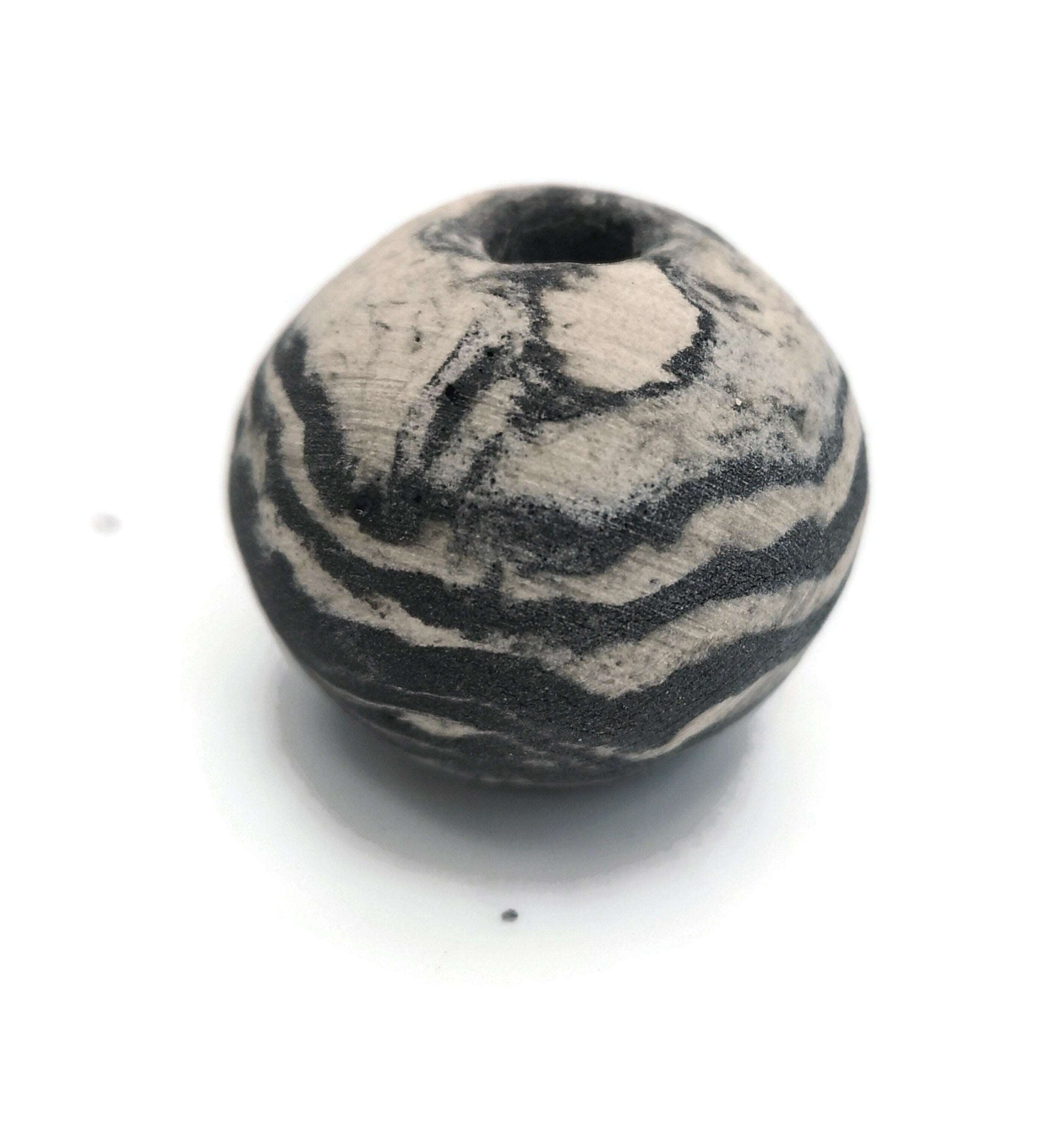 1Pc 30mm Handmade Ceramic Macrame Beads Large Hole, Extra Large Marbled Black And White Jewelry Making Supplies, Artisan Beads