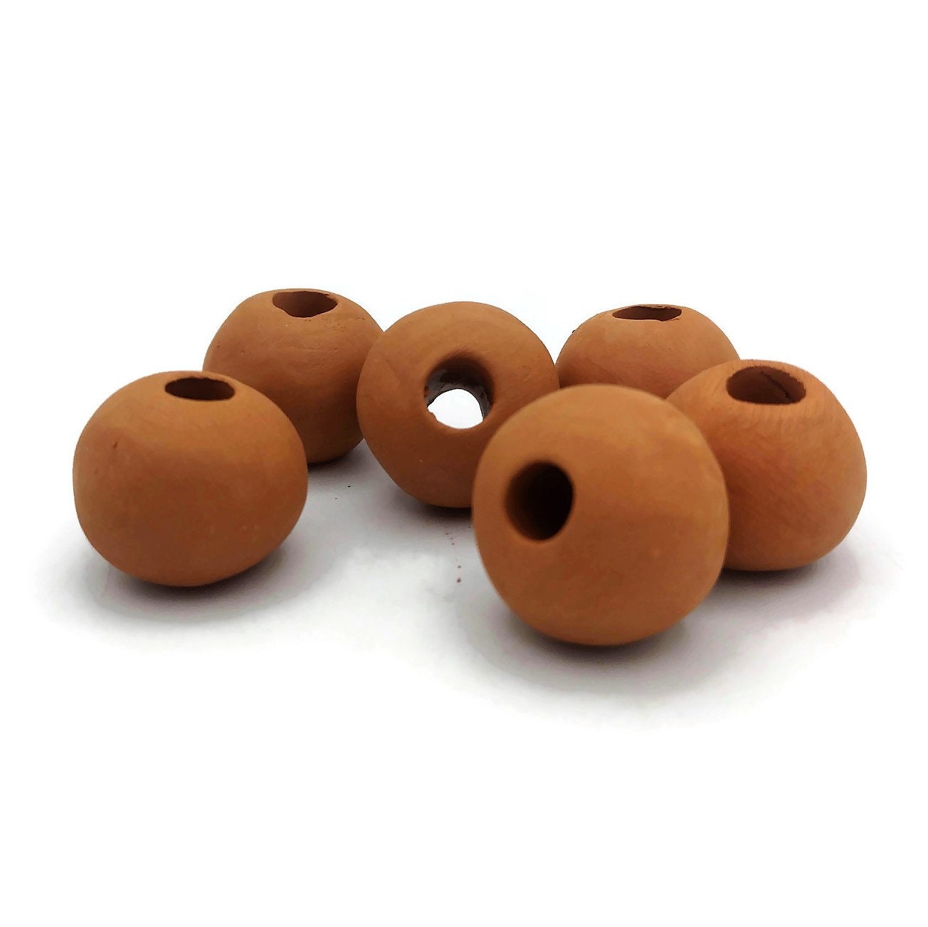 6Pc 30mm Handmade Ceramic Macrame Beads 7mm Large Hole, Clay Beads, Extra Large Beads - Ceramica Ana Rafael