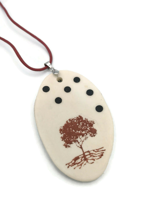 Handmade Ceramic Tree Of Life Necklace Pendant For Jewelry Making, White and Brown Clay Charms For Women, Extra Large Statement Pendant - Ceramica Ana Rafael