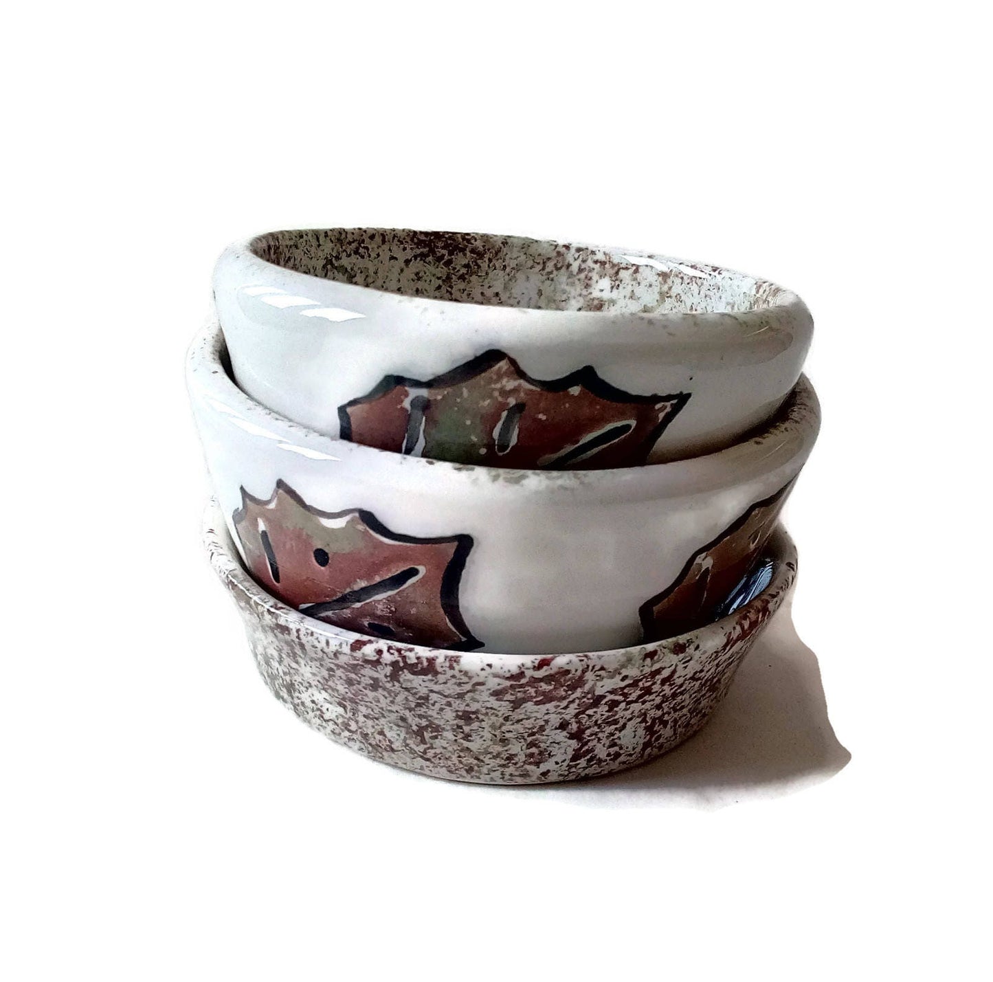 3Pc Handmade Ceramic Bowl Set With Hand Painted Leaves, Pottery Autumn Home Decor, Unique Gifts For Bakers, Mom Birthday gift From Daughter - Ceramica Ana Rafael
