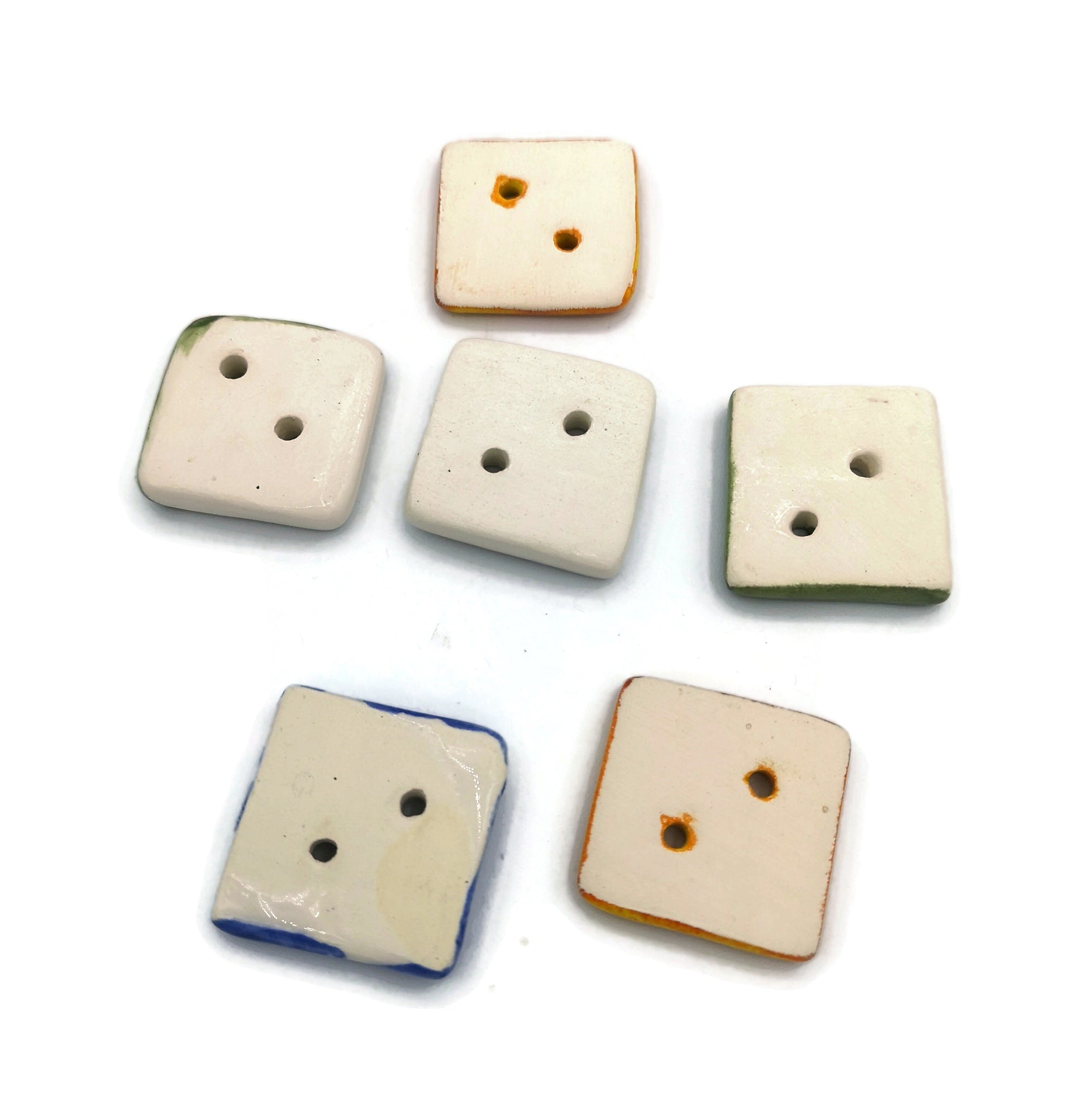 6Pc 30mm Extra Large Square Sewing Buttons For Crafts, Handmade Ceramic Sewing Supplies And Notions, Cute Strange And Unusual Hand Painted - Ceramica Ana Rafael