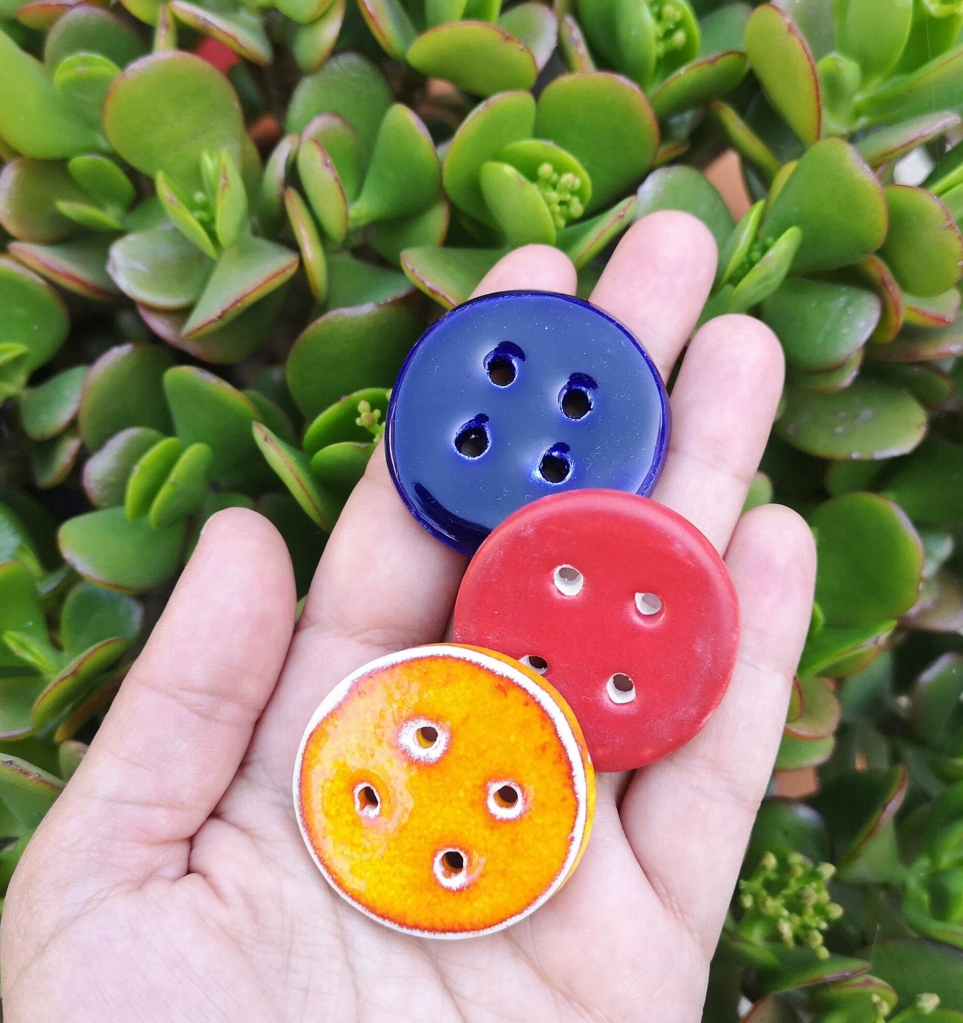3Pcs Extra Large Buttons, 3 Pcs Handmade Ceramic Buttons, Sewing Supplies And Notions, Best Sellers Unique Flat Clay Buttons 4 Holes - Ceramica Ana Rafael