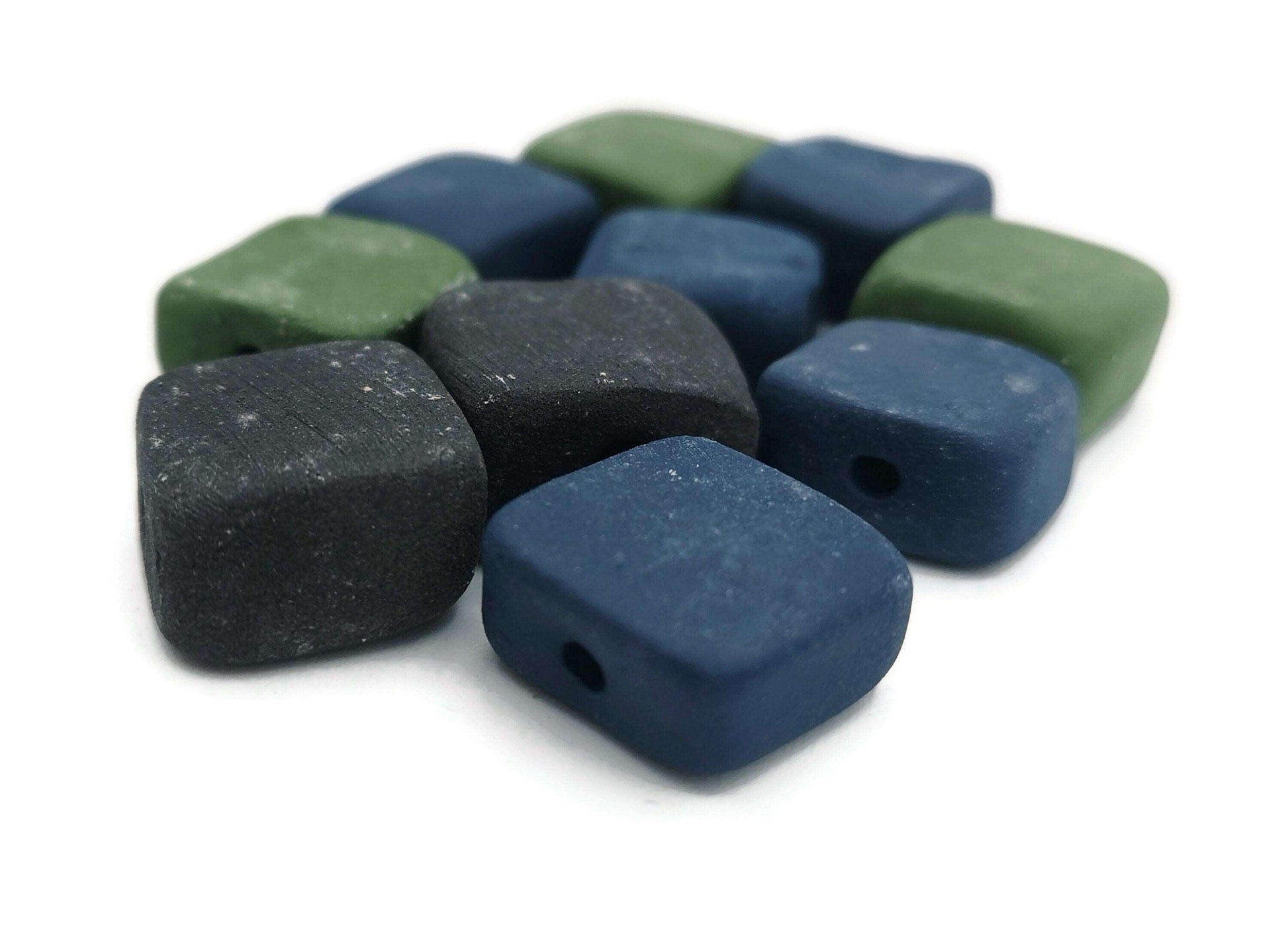 10Pc 15mm Ceramic Beads For jewelry Making 2mm Hole, Matte Square Clay Beads, Unique Assorted Beads Set Square Shape, Large Handmade Beads