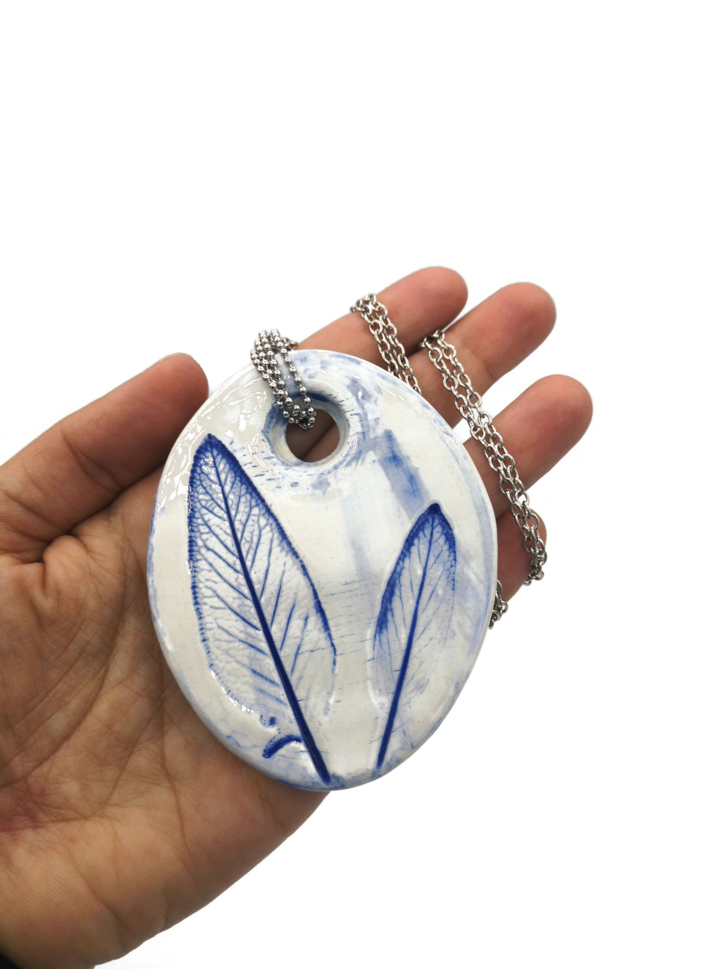 Extra Large Blue Statement Necklace Pendant For Women, Aesthetic Plant Lover Gift For Mothers Day, Boho Best Gifts For Her, Handmade Jewelry - Ceramica Ana Rafael