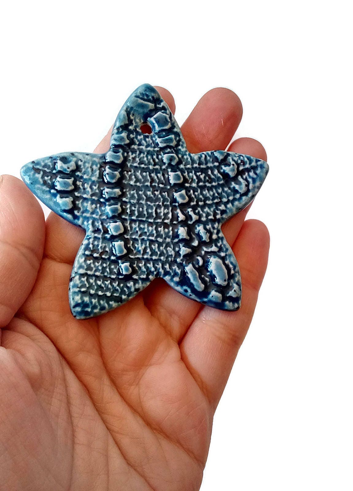 Clay Charms For Unique Jewelry Making, Large Star Pendant Necklace, Best Sellers Blue Handmade Ceramics Statement Pendant Textured - Ceramica Ana Rafael