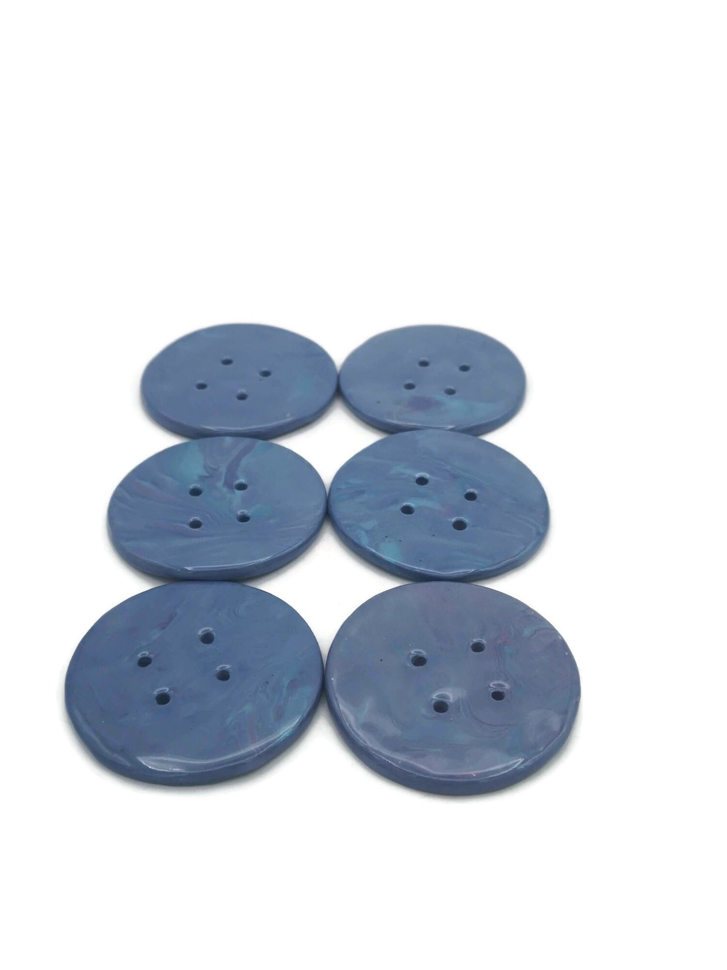 6Pc Extra Large Sewing Buttons 60mm, Mable Blue And Purple 4 Hole Handmade Ceramic Round Button, Artisan Novelty Coat Button Lot For Clothes - Ceramica Ana Rafael