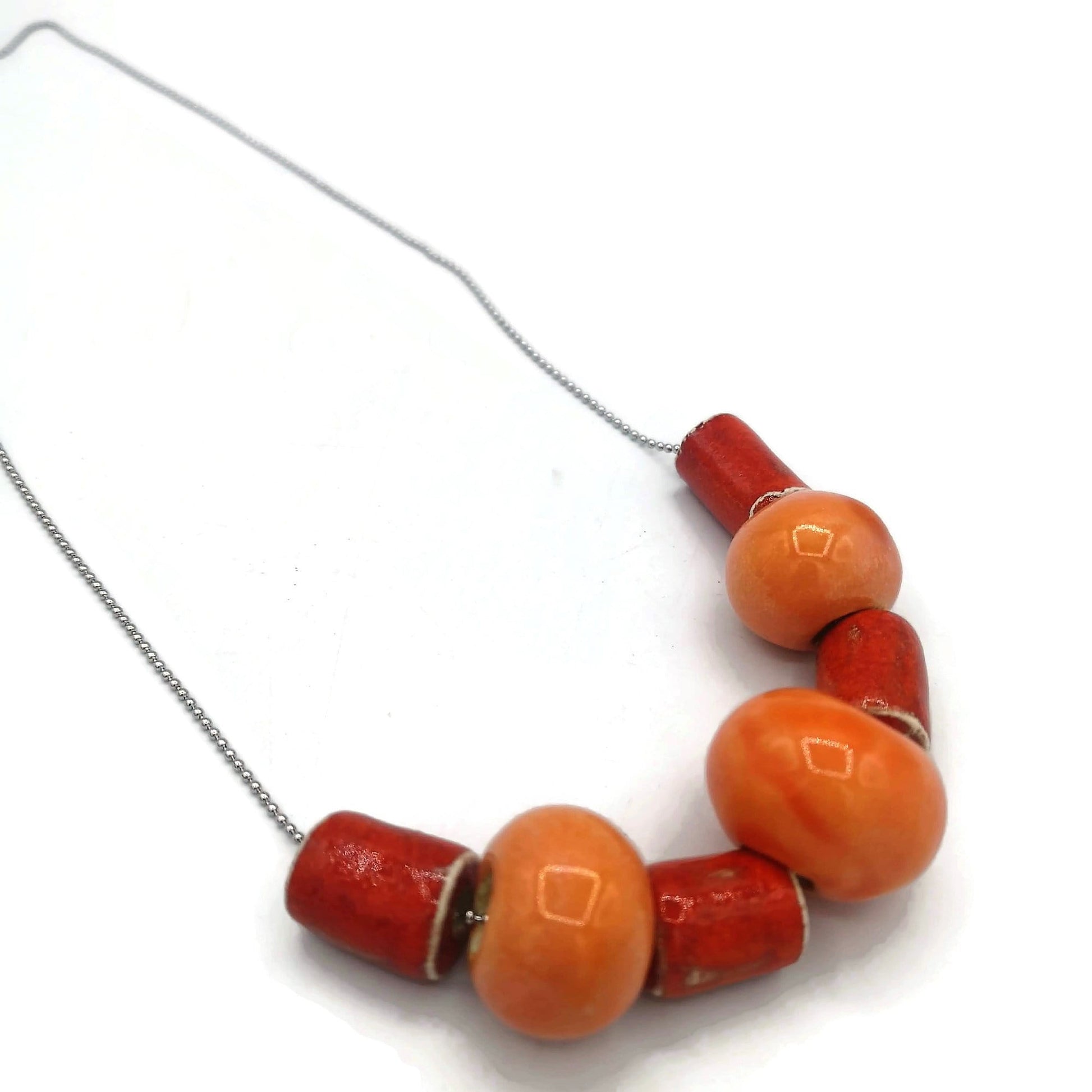 Large Red And Orange Beaded Statement Necklace For Women, Everyday Aesthetic Necklace, Best Gifts For Her, Handmade Ceramic Jewelry - Ceramica Ana Rafael