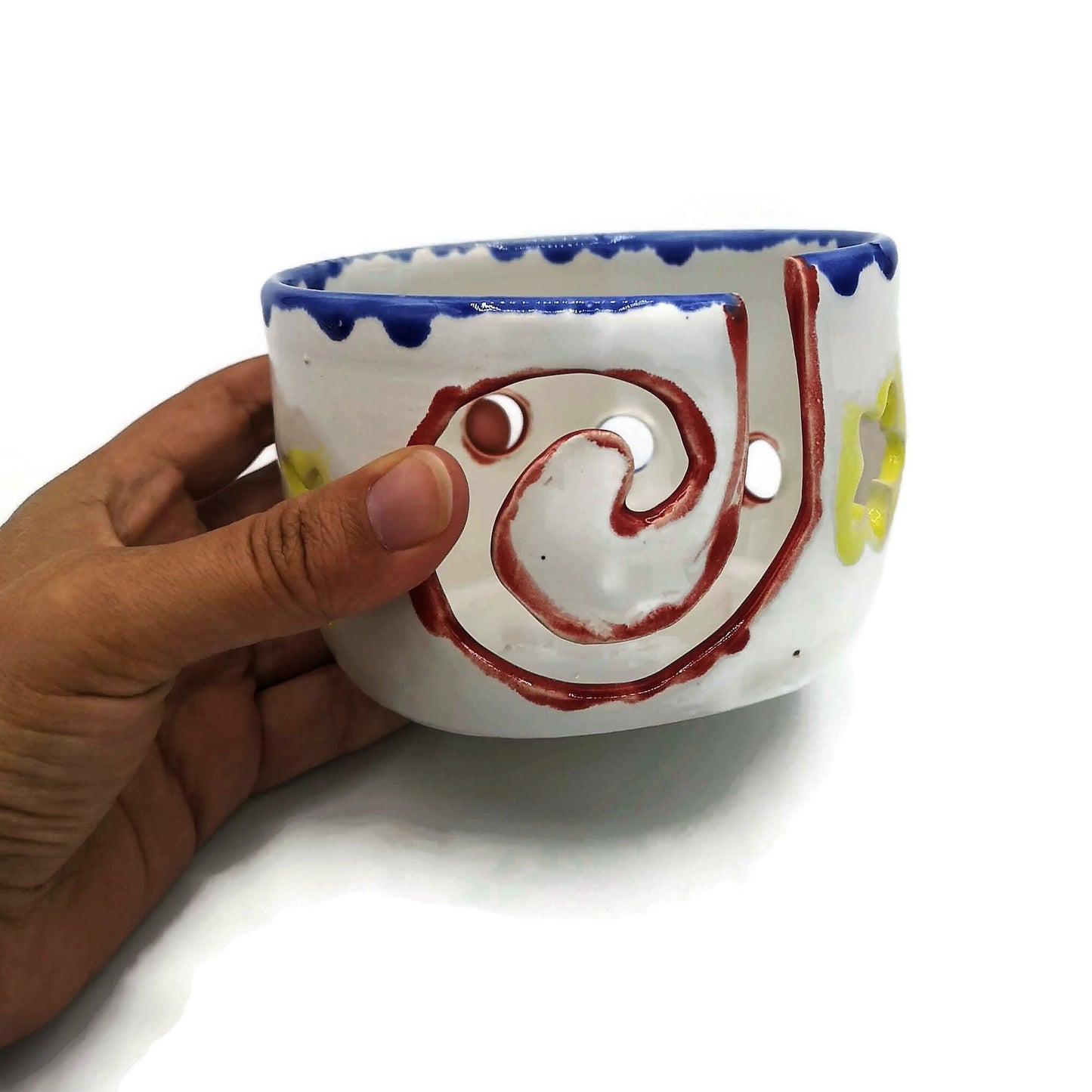 Knitting Bowl, Pottery Yarn Bowl, Yarn Storage, Mothers Day Gift For Grandma, Decorative Ceramic Bowl, Hand Painted Ceramic Crochet Bowl - Ceramica Ana Rafael